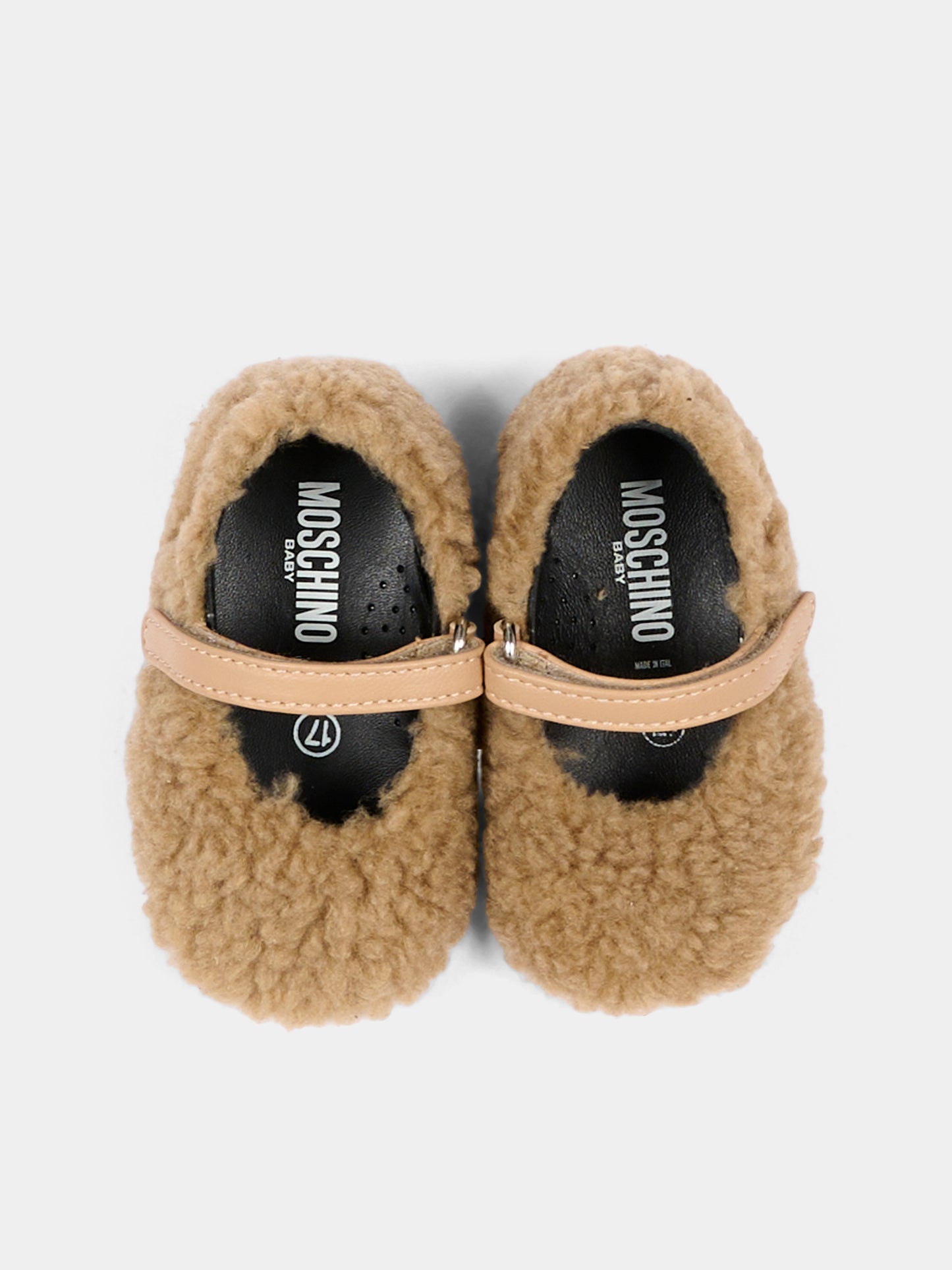 Ballerine beige per neonata effetto pelliccia,Moschino Kids,84051 VAR1