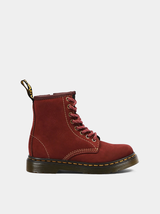 Anfibi rossi 1460 per bambini,Dr. Martens,1460 J 43431600 CHERRY RED MILLED NUBUCK WP