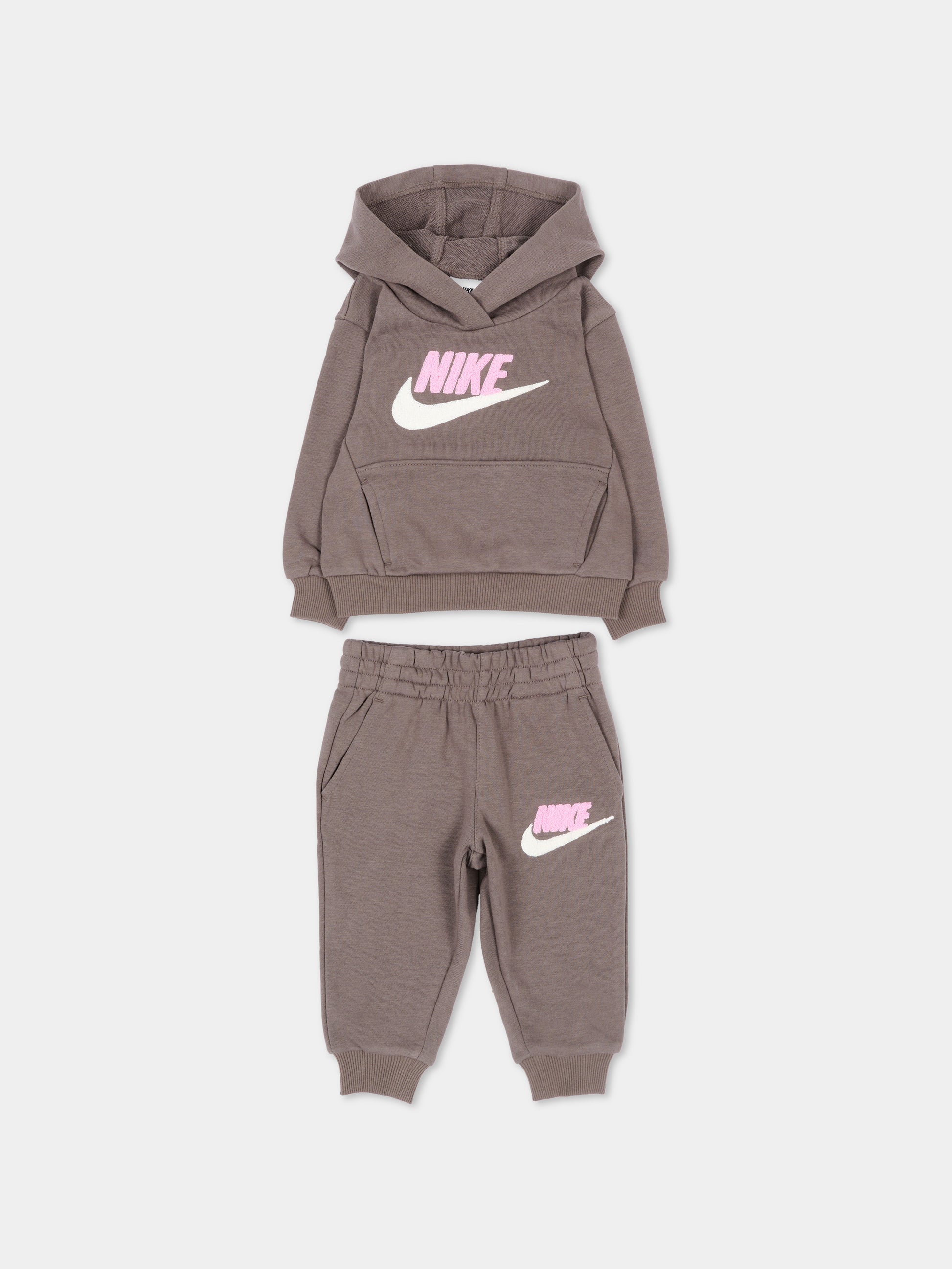 Completo sportivo lungo tortora logo per neonata,Nike,66N385 K0P