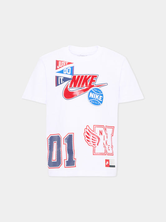 T-Shirt bianca per bambino con loghi,Nike,86P293 001