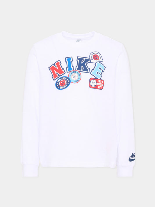 T-Shirt bianca per bambino con patch logo,Nike,86P340 001
