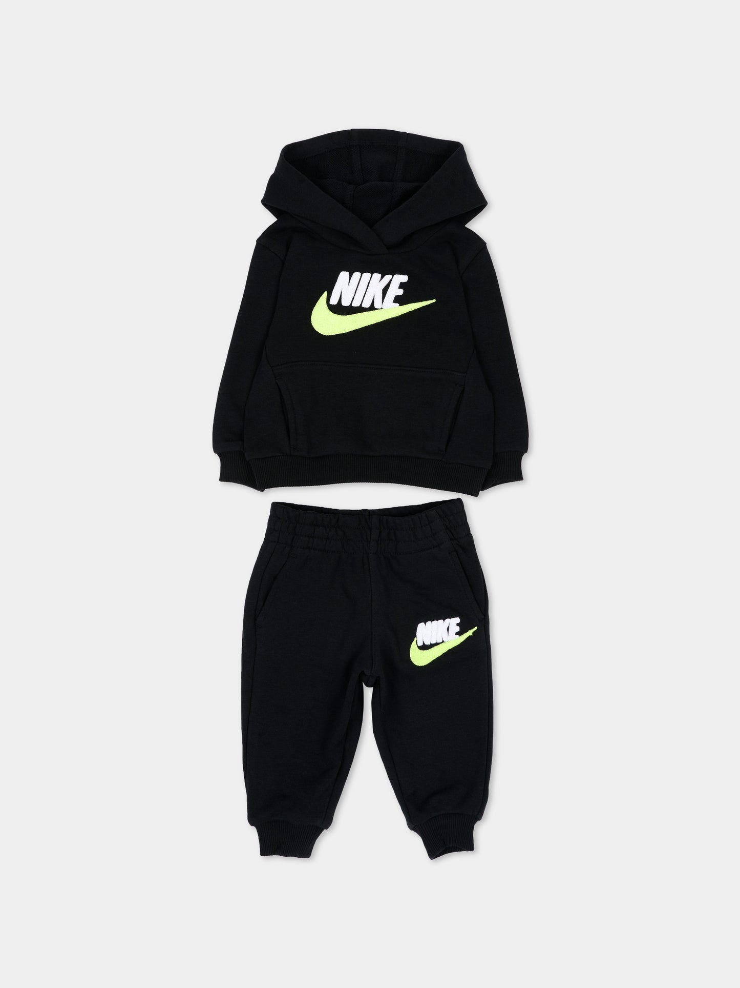 Completo sportivo lungo nero con logo per neonato,Nike,66N385 023