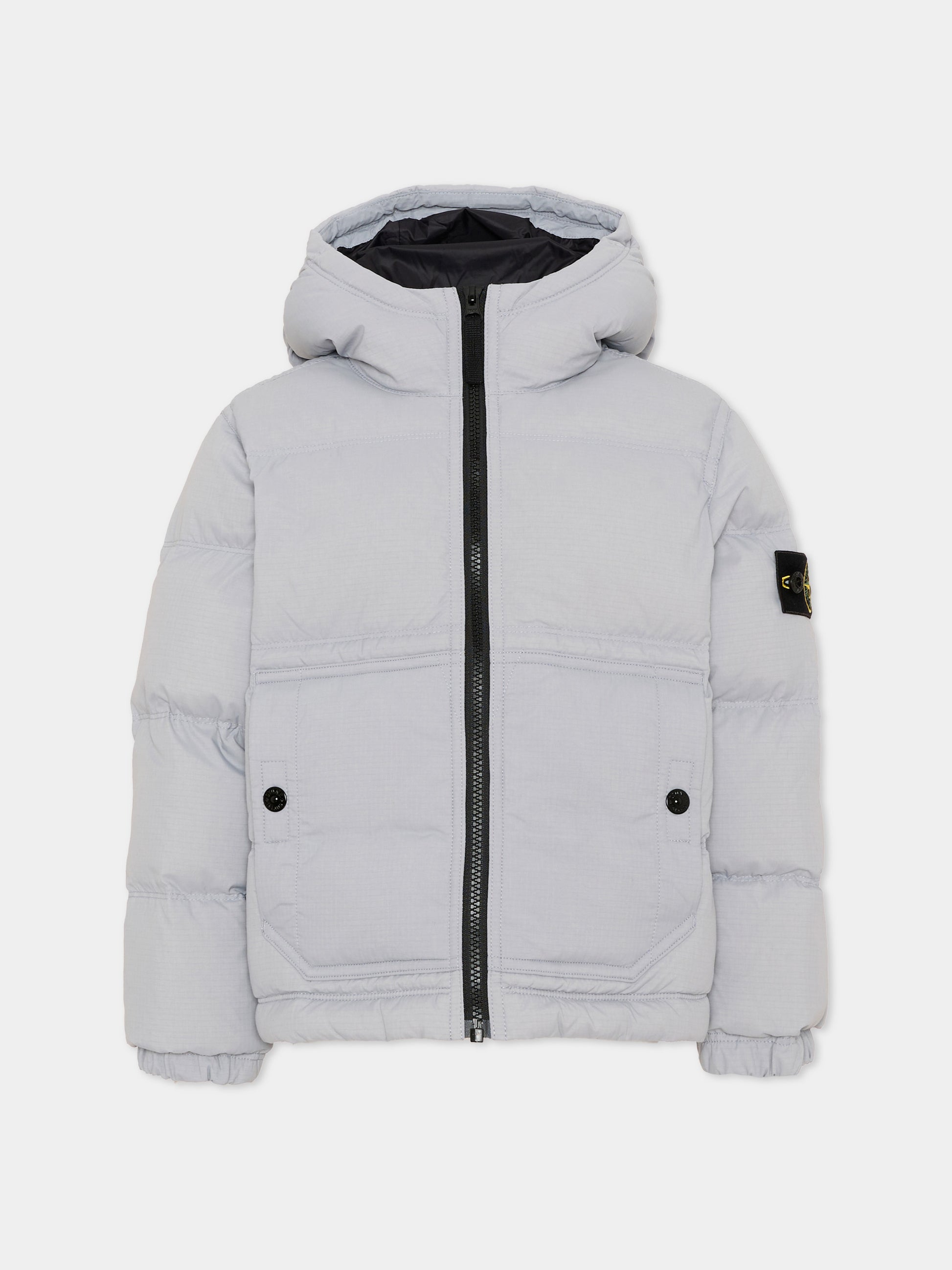 Piumino grigio per bambino con logo,Stone Island Junior,L2S16 4100005 S0483 V0049