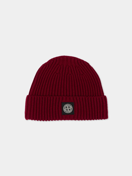 Berretto rosso per bambino con logo,Stone Island Junior,L2S16 N100007 S0C03 V0014