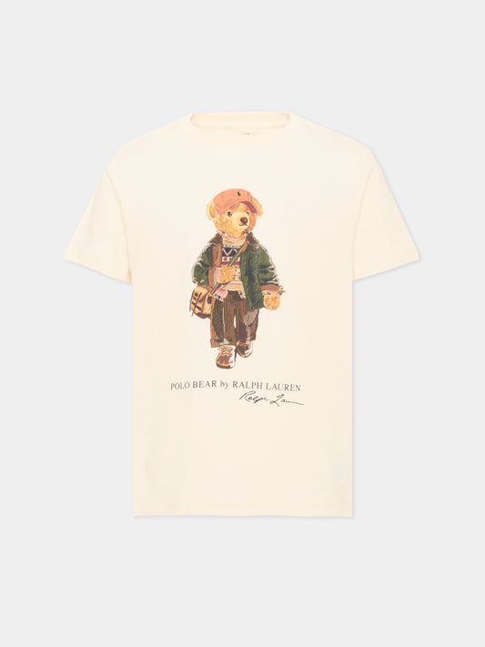 T-shirt avorio per bambina con Polo Bear,Ralph Lauren Kids,B26296001