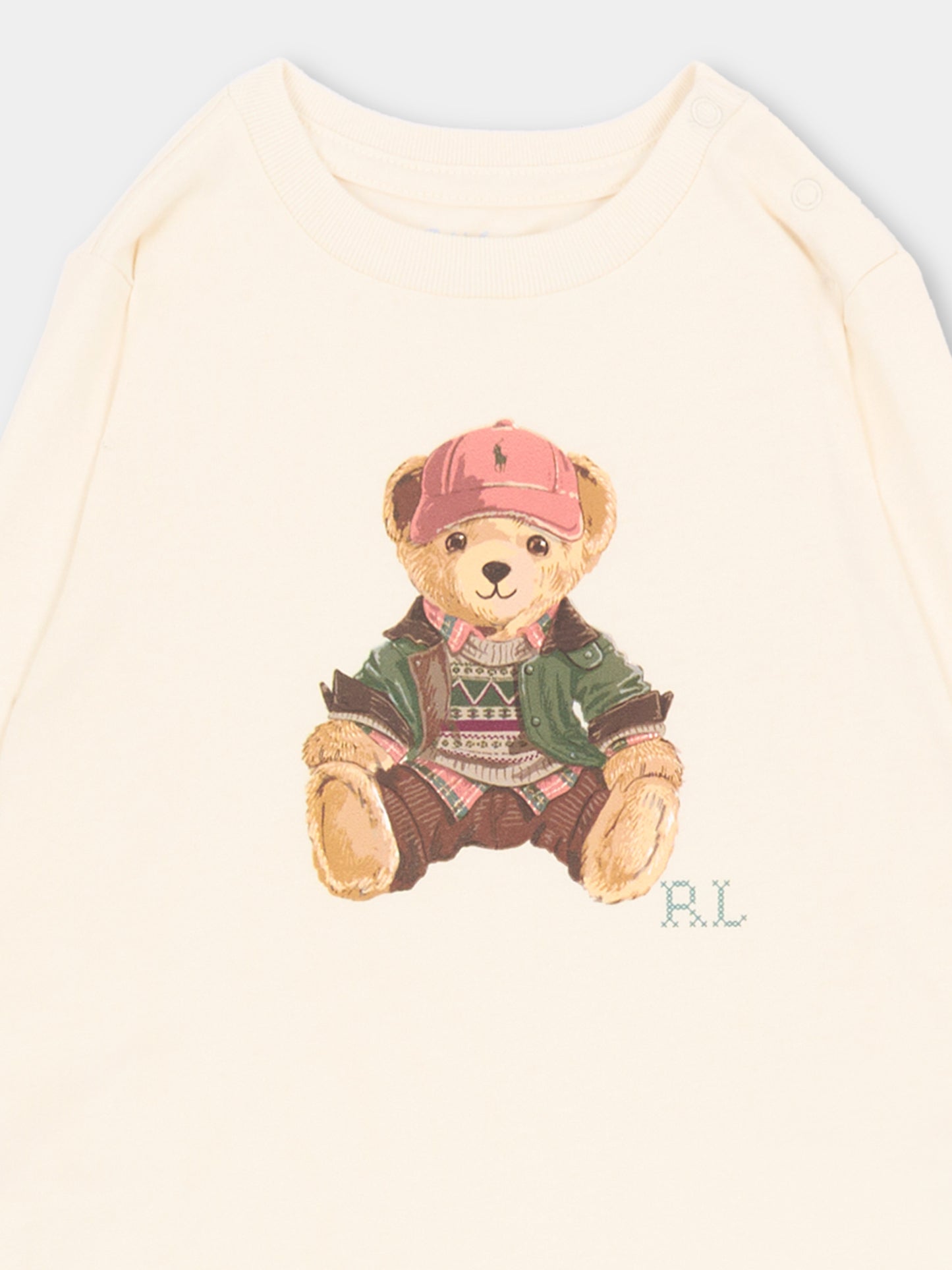 Completo sportivo lungo avorio per neonati con Polo Bear,Ralph Lauren Kids,B27201001