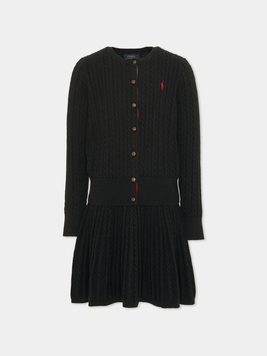 Completo nero in maglia per bambina con logo,Ralph Lauren Kids,B28257001