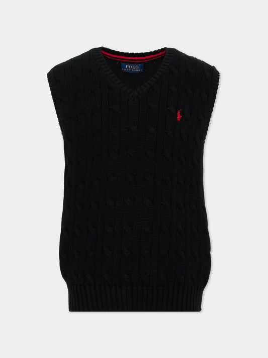 Maglie gilet nero per bambini con Pony,Ralph Lauren Kids,702300027