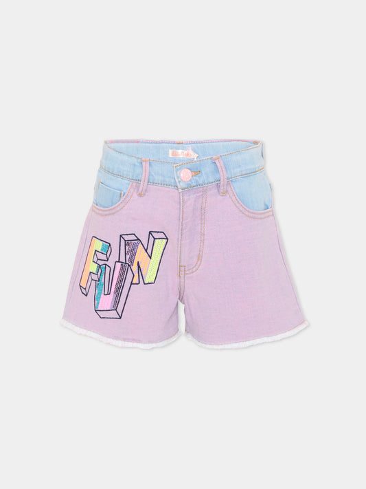 Shorts denim per bambina con scritta,Billieblush,U20895 Z13
