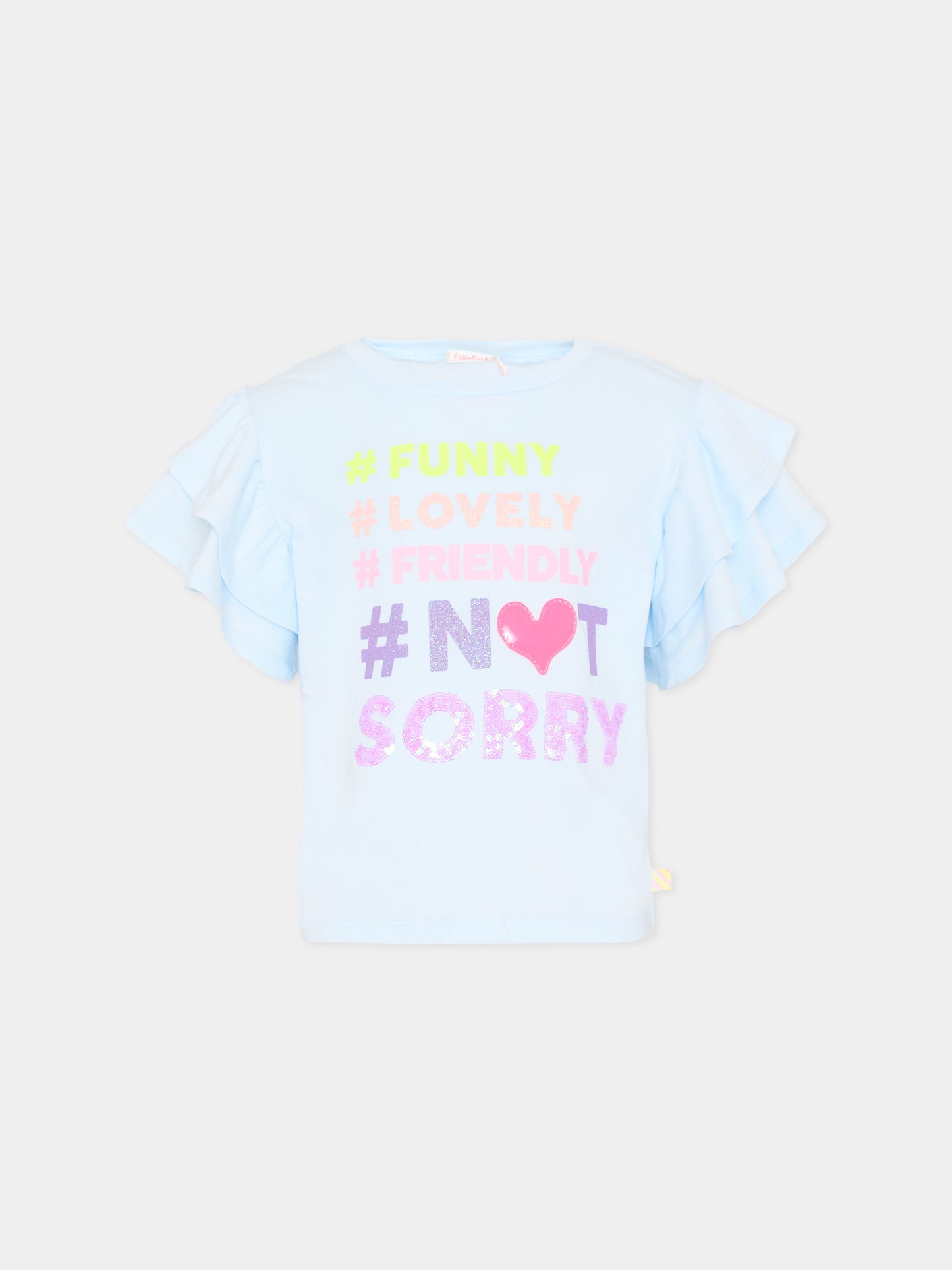 T-shirt azzurra per bambina con slogan,Billieblush,U20928 76F