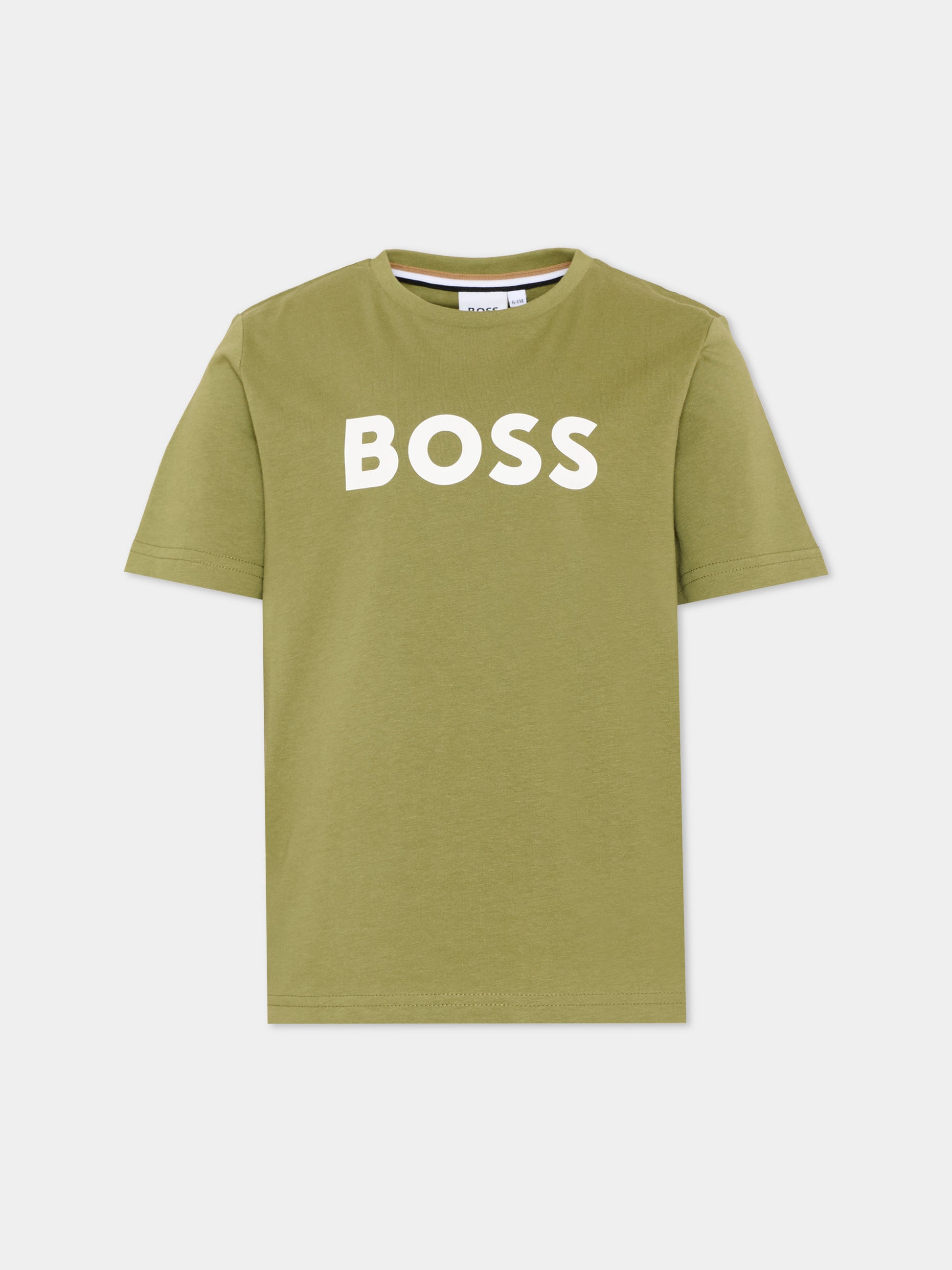 T-Shirt verde con logo per bambino,Boss,J52030 673