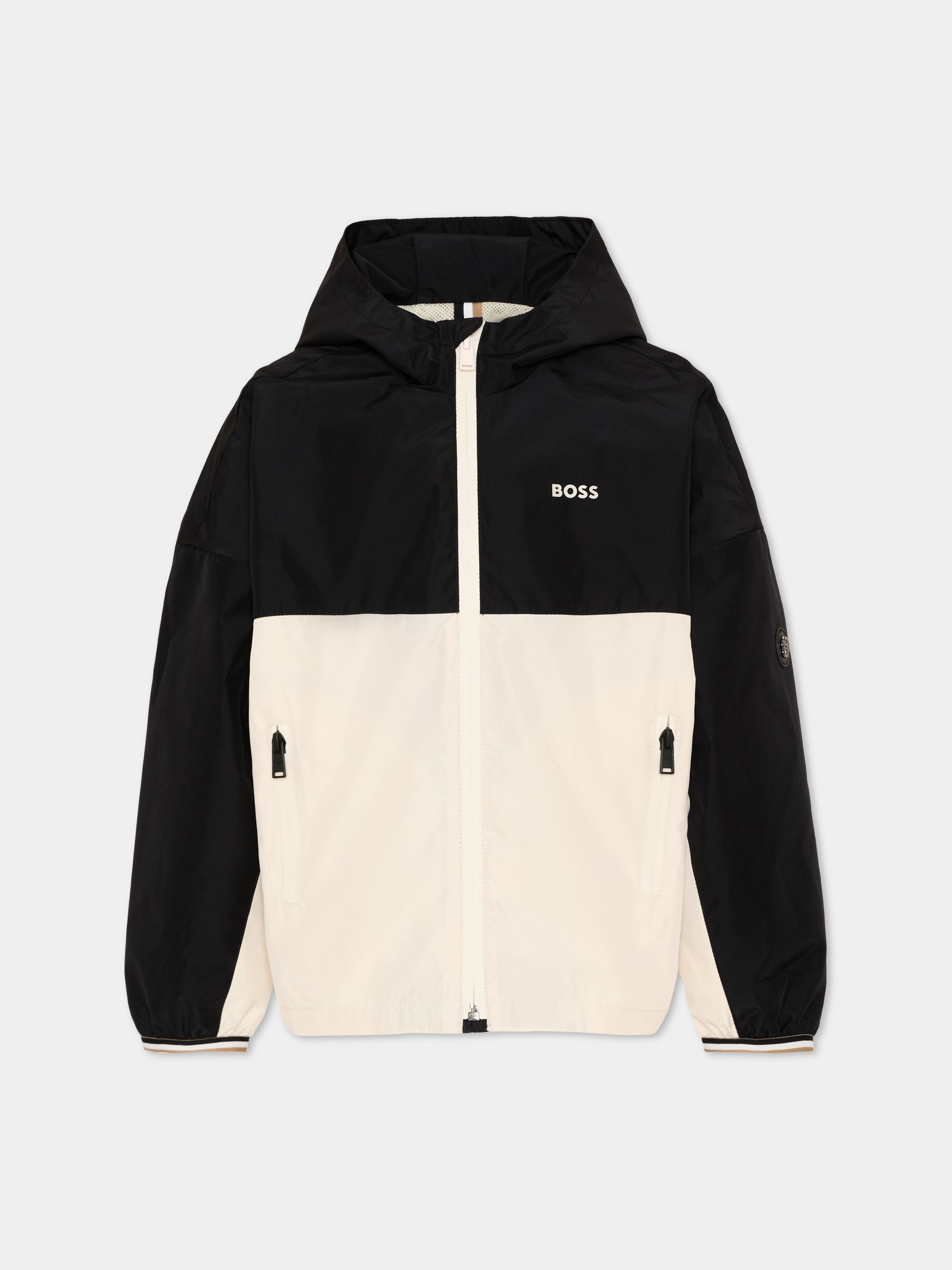 Giacca a vento nero color block per bambino,Boss,J52056 09B