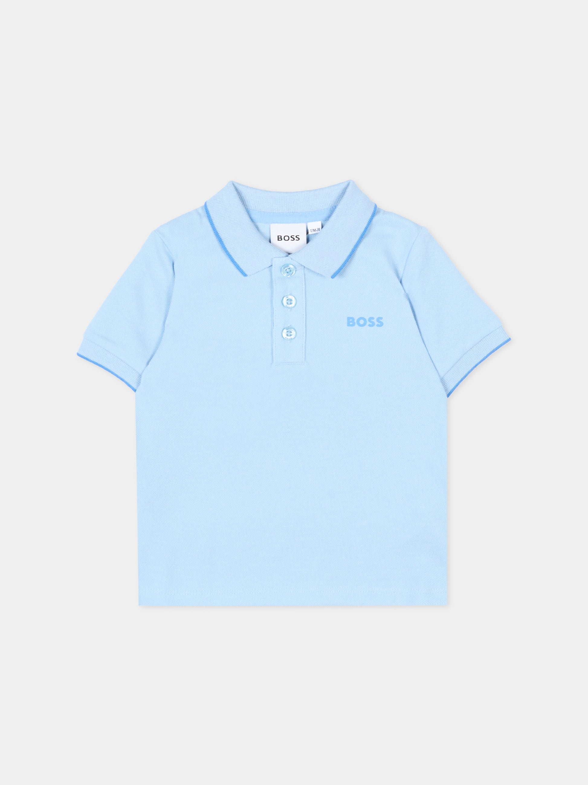 Polo azzurra per neonato con logo,Boss,J52094 887