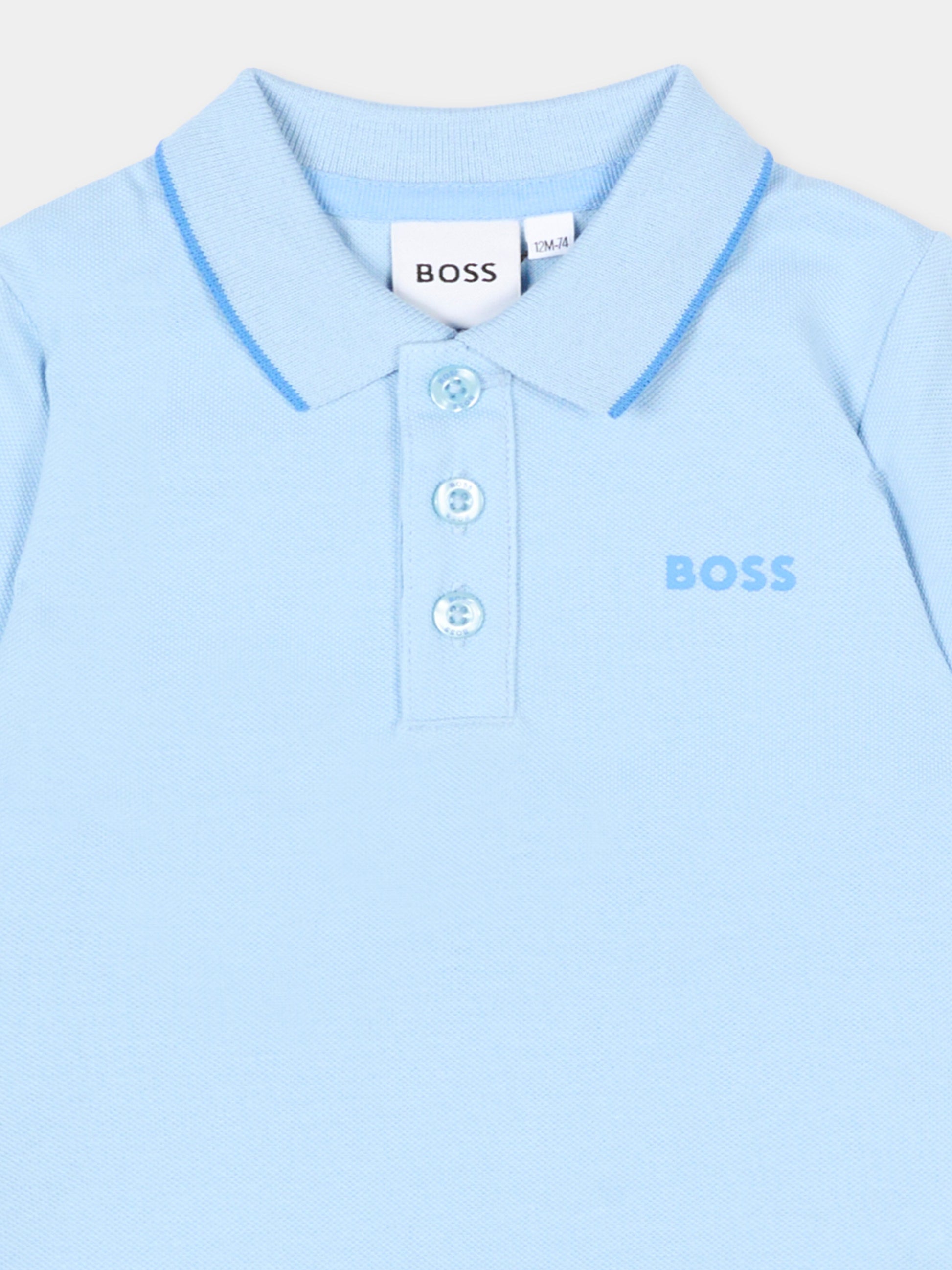 Polo azzurra per neonato con logo,Boss,J52094 887