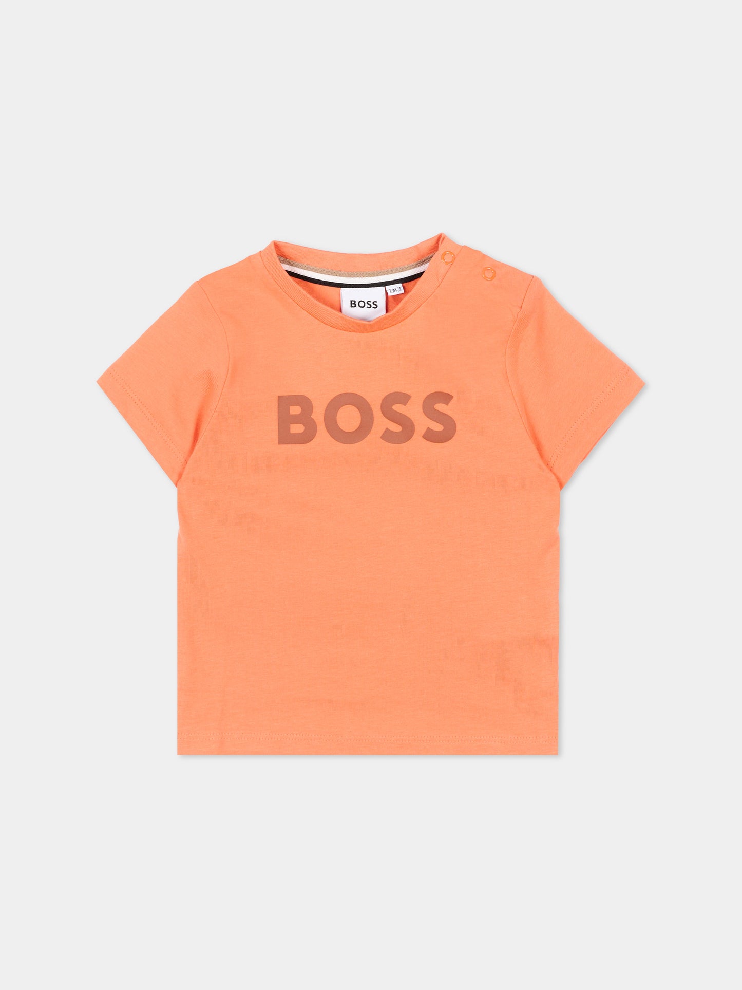 T-Shirt arancione per neonato con logo,Boss,J52105 415