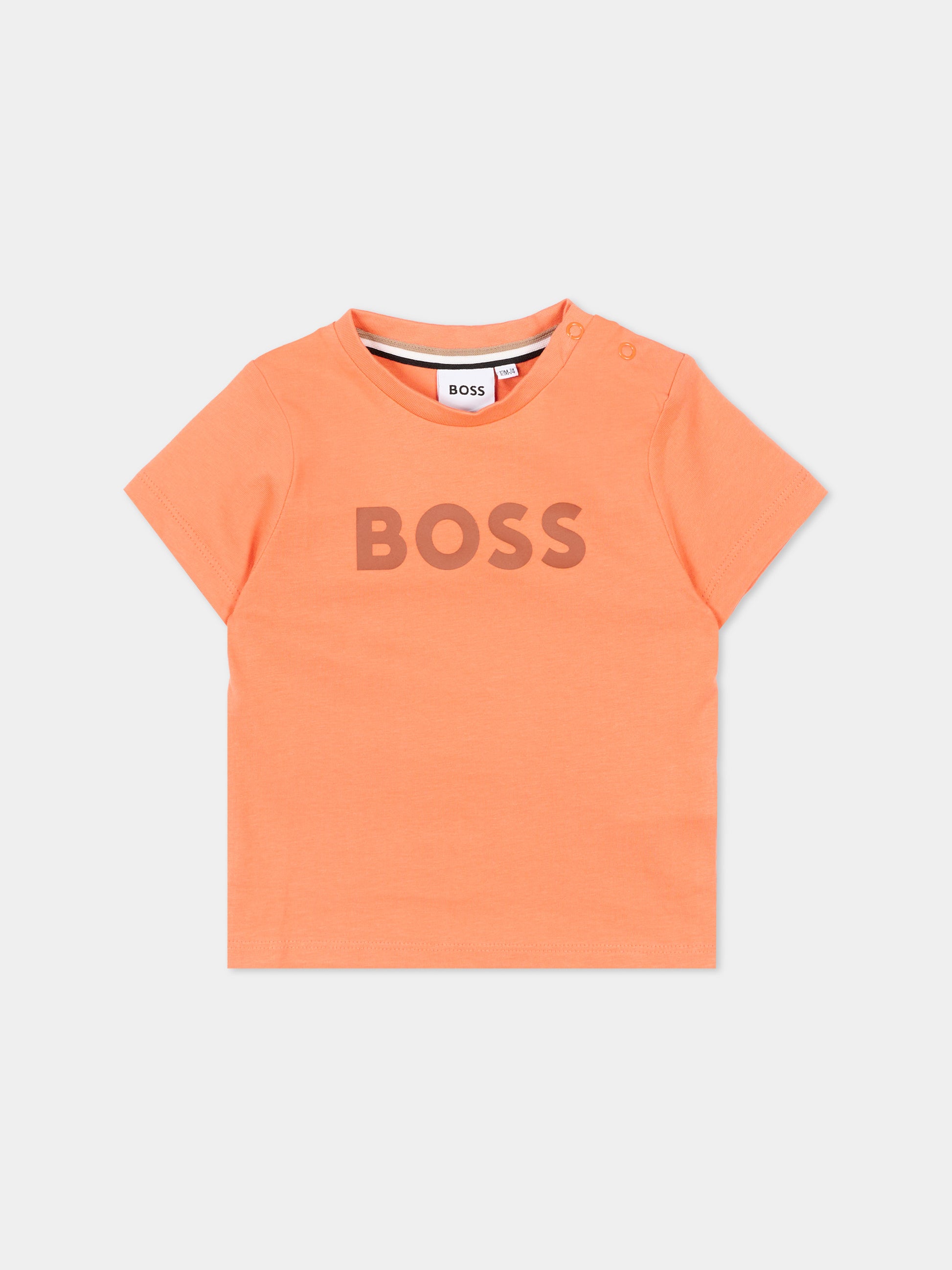 T-Shirt arancione per neonato con logo,Boss,J52105 415