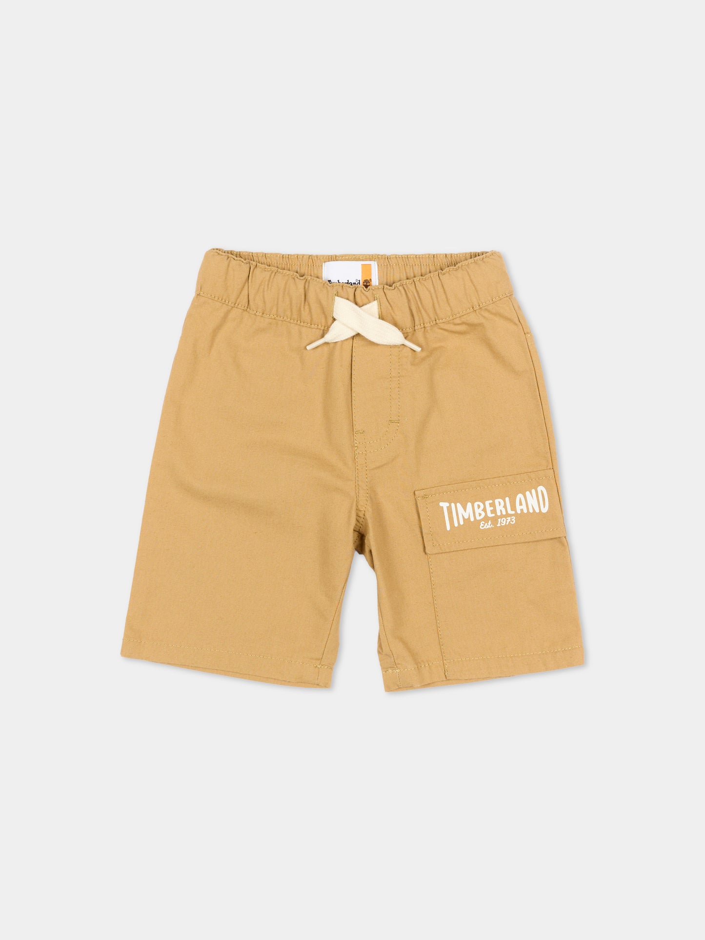 Shorts beige per bambino con logo,Timberland,T60495 276