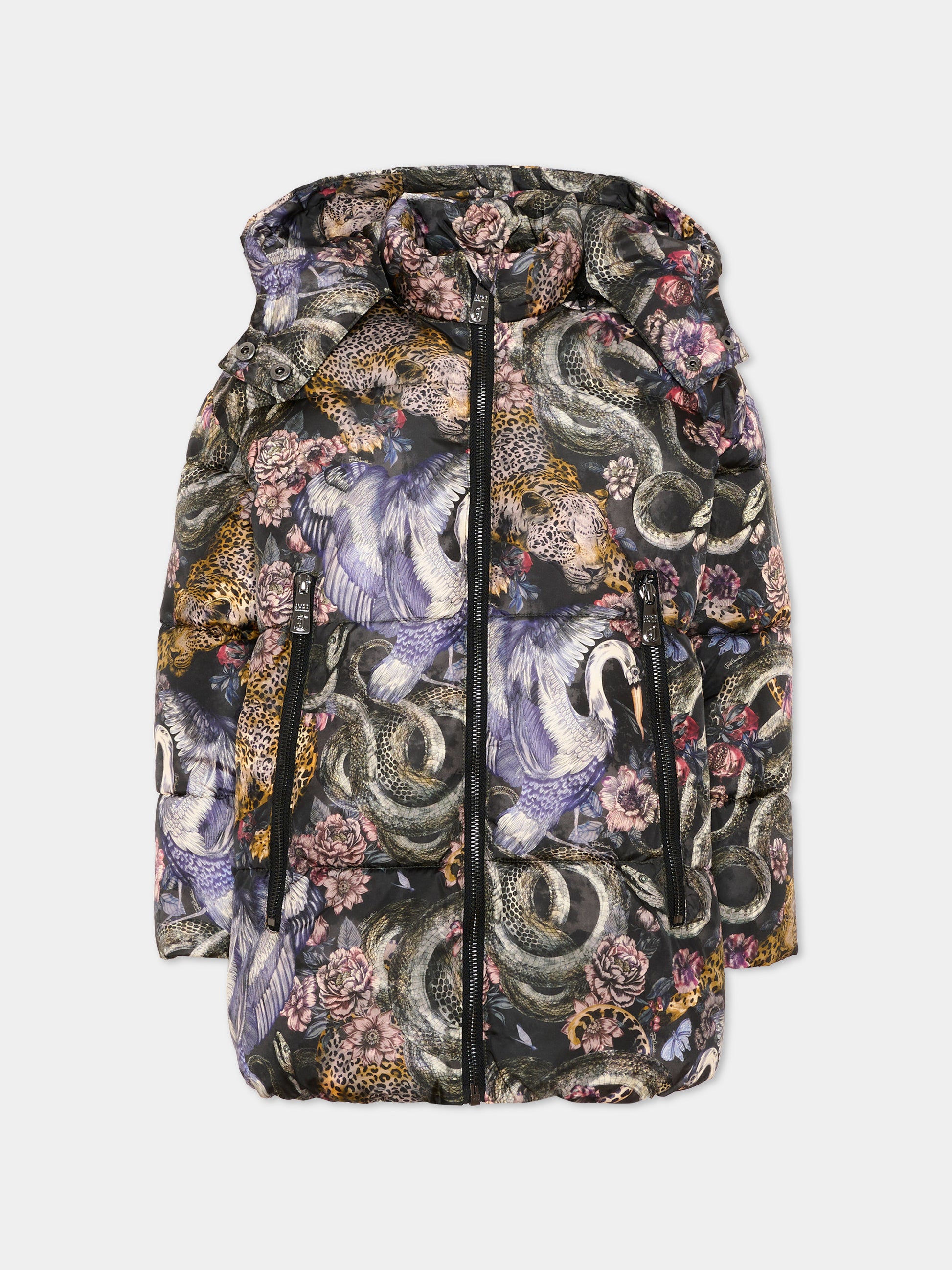 Piumino multicolor per bambina con stampa animalier,Just Cavalli Kids,JGA26047PI HERON_COL. HERON COLOR