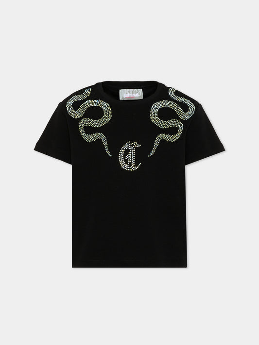T-shirt nera per bambina con logo,Just Cavalli Kids,JGA26044TS BLACK BLACK