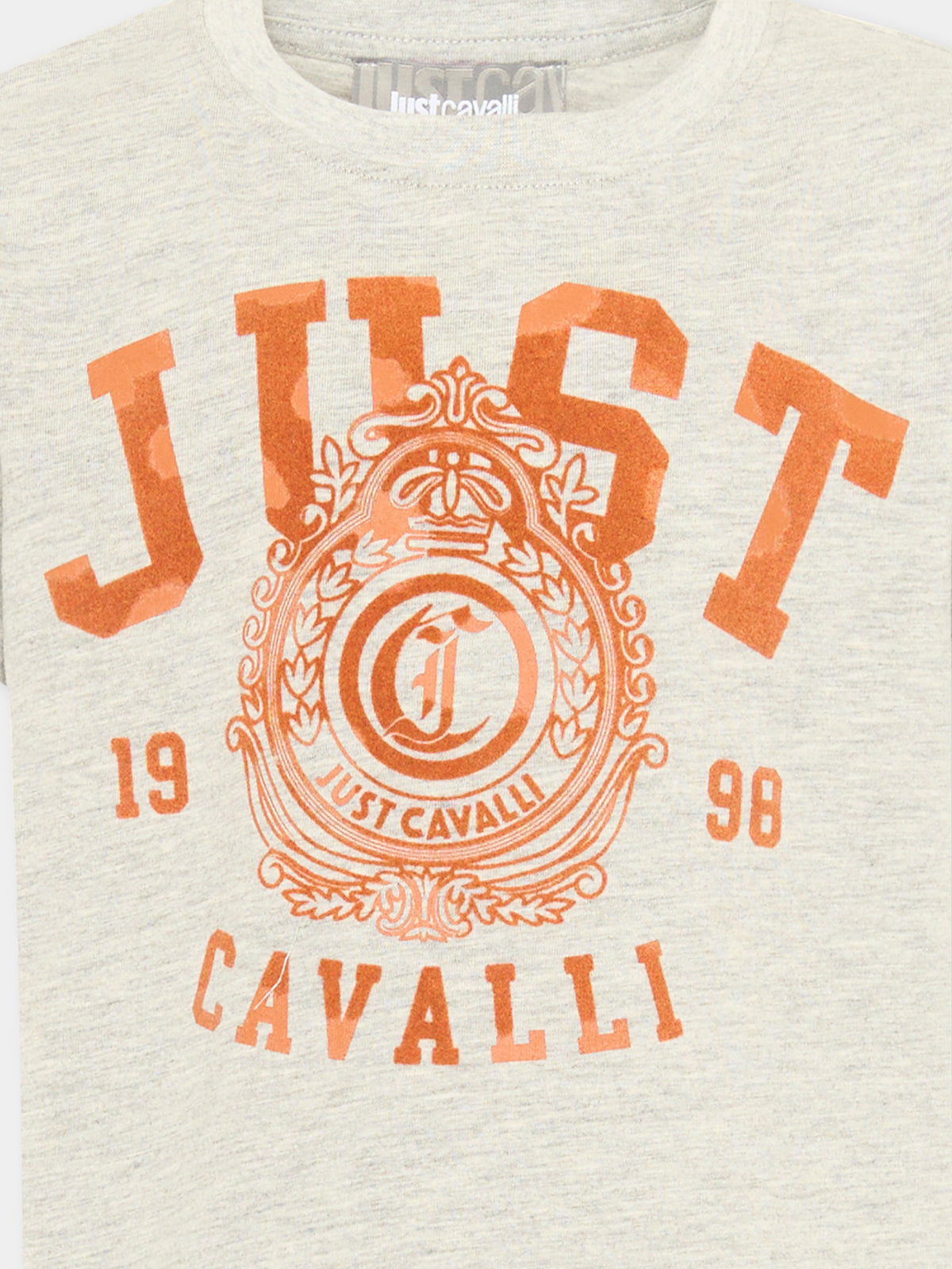 T-shirt a manica corta grigia per bambina con stampa,Just Cavalli Kids,JGA26105TS GREY_LIG.M GREY LIGHT MELANGE