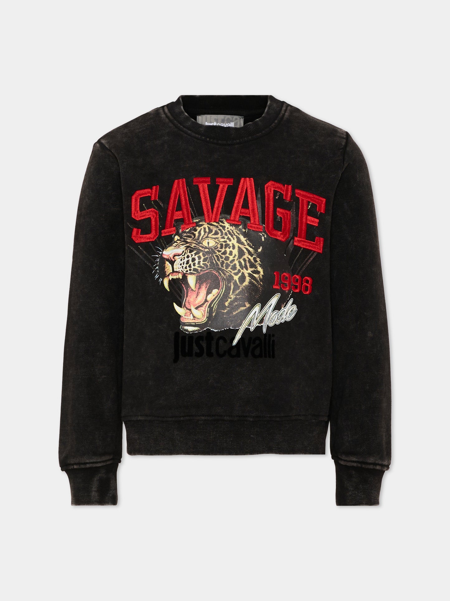 Felpa nera per bambina con leopardo,Just Cavalli Kids,JGA26064FE BLACK BLACK