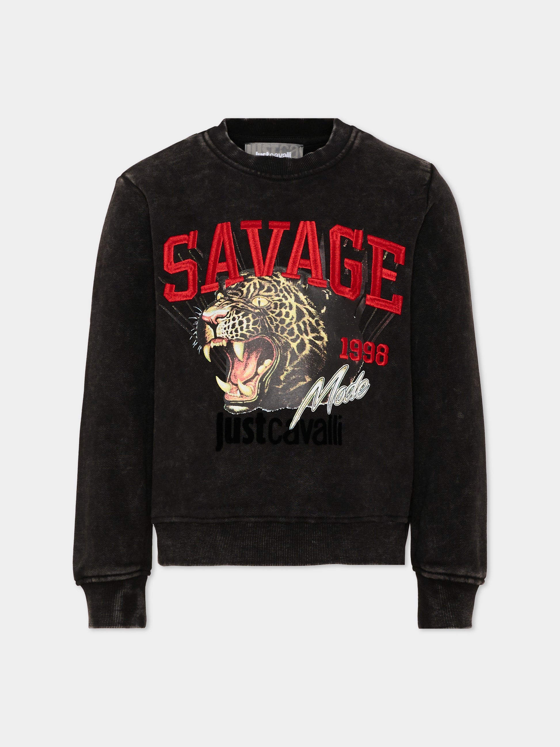 Felpa nera per bambina con leopardo,Just Cavalli Kids,JGA26064FE BLACK BLACK