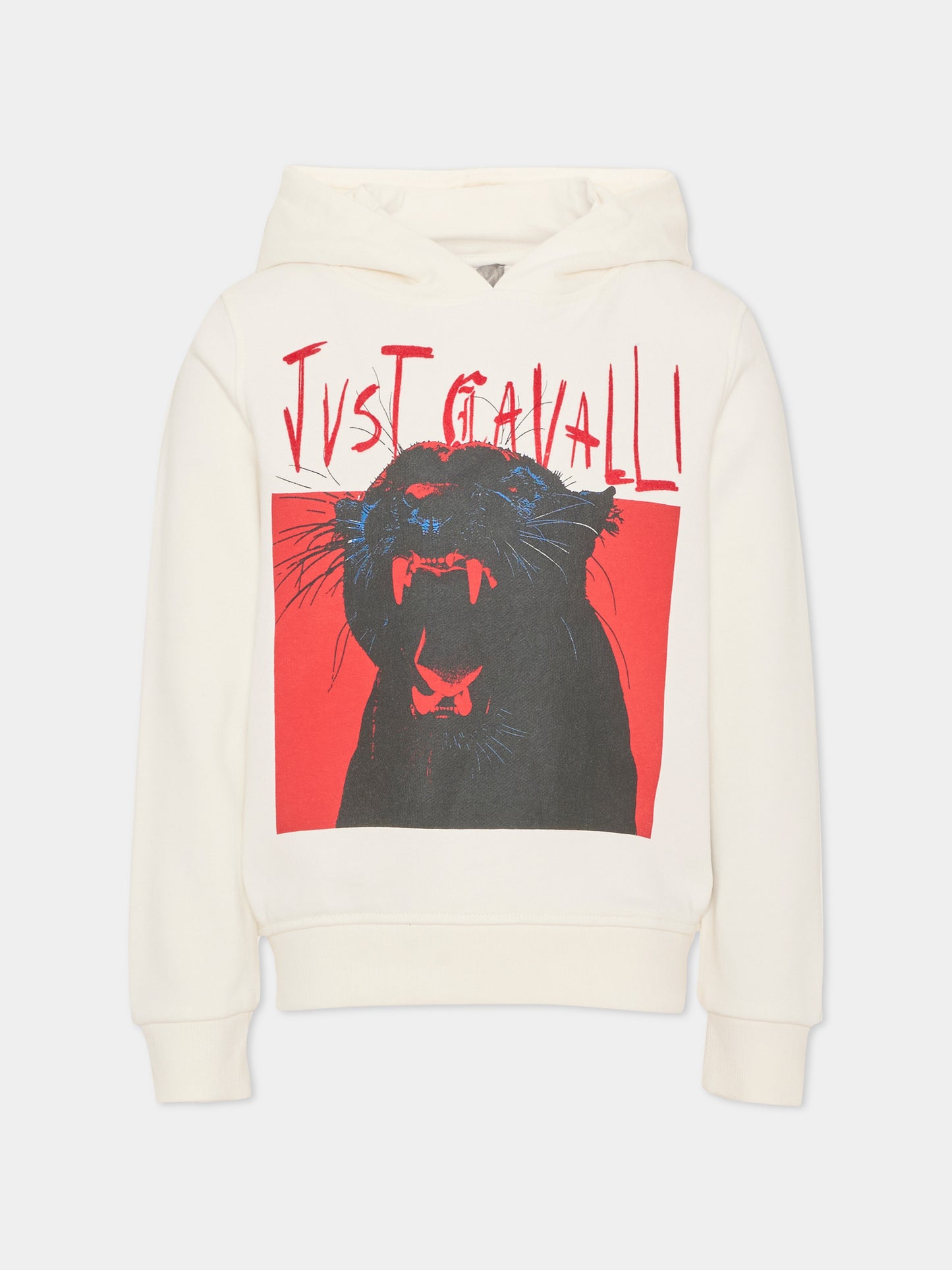 Felpa con cappuccio bianca per bambina con stampa,Just Cavalli Kids,JGA26058FE MARSHMAL. MARSHMALLOW