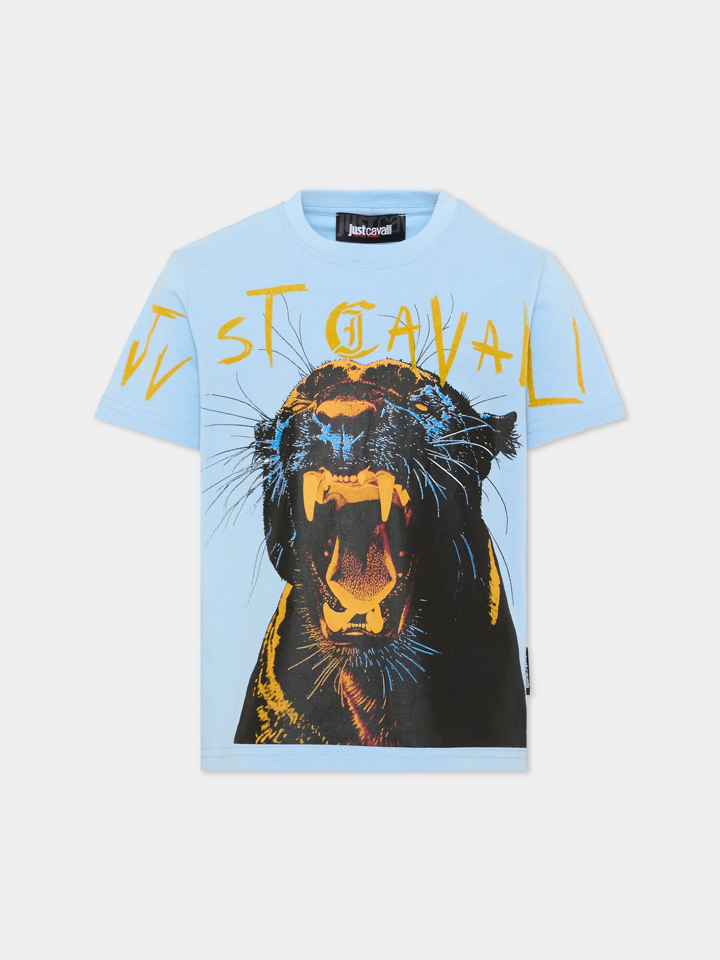 T-shirt celeste per bambino con leopardo,Just Cavalli Kids,JBA26130TS BLUE_BELL BLUE BELL