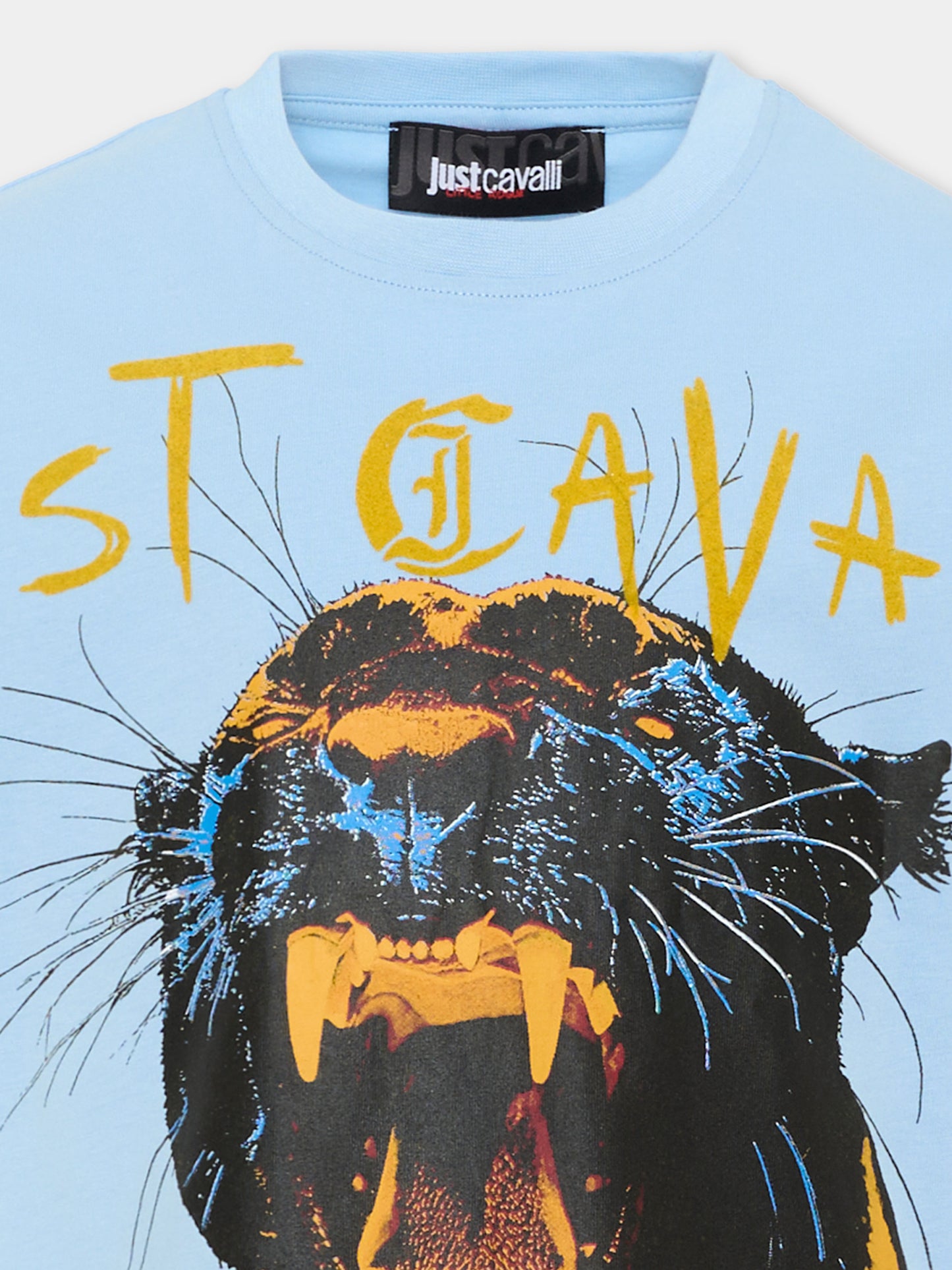 T-shirt celeste per bambino con leopardo,Just Cavalli Kids,JBA26130TS BLUE_BELL BLUE BELL
