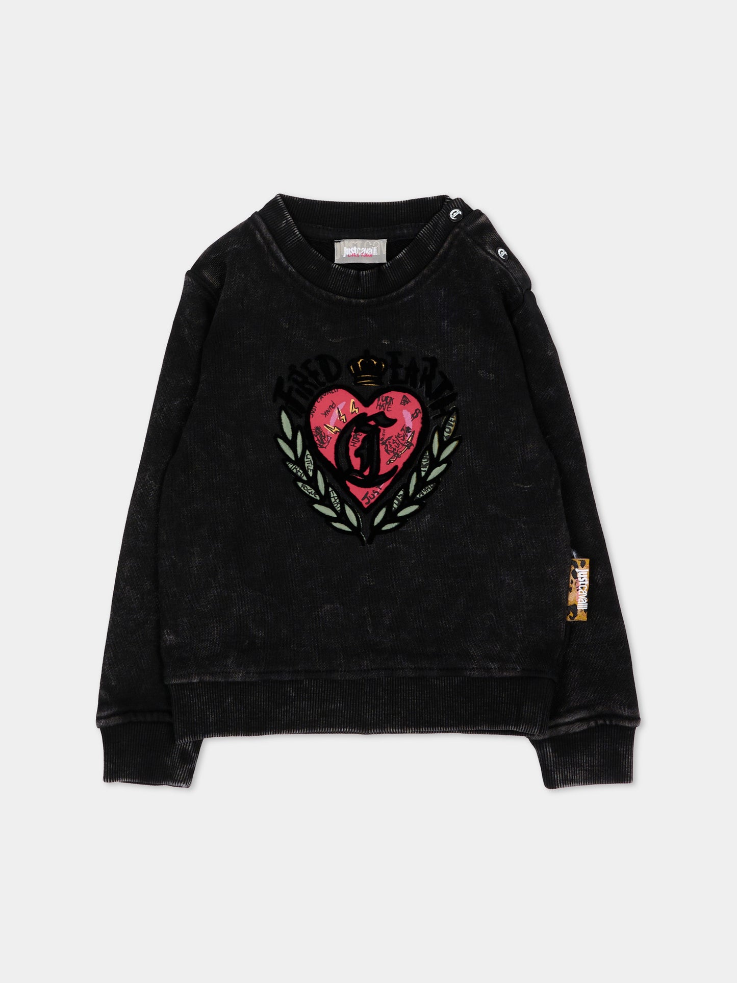 Felpa nera per neonata con stampa,Just Cavalli Kids,JIA26085FE BLACK BLACK