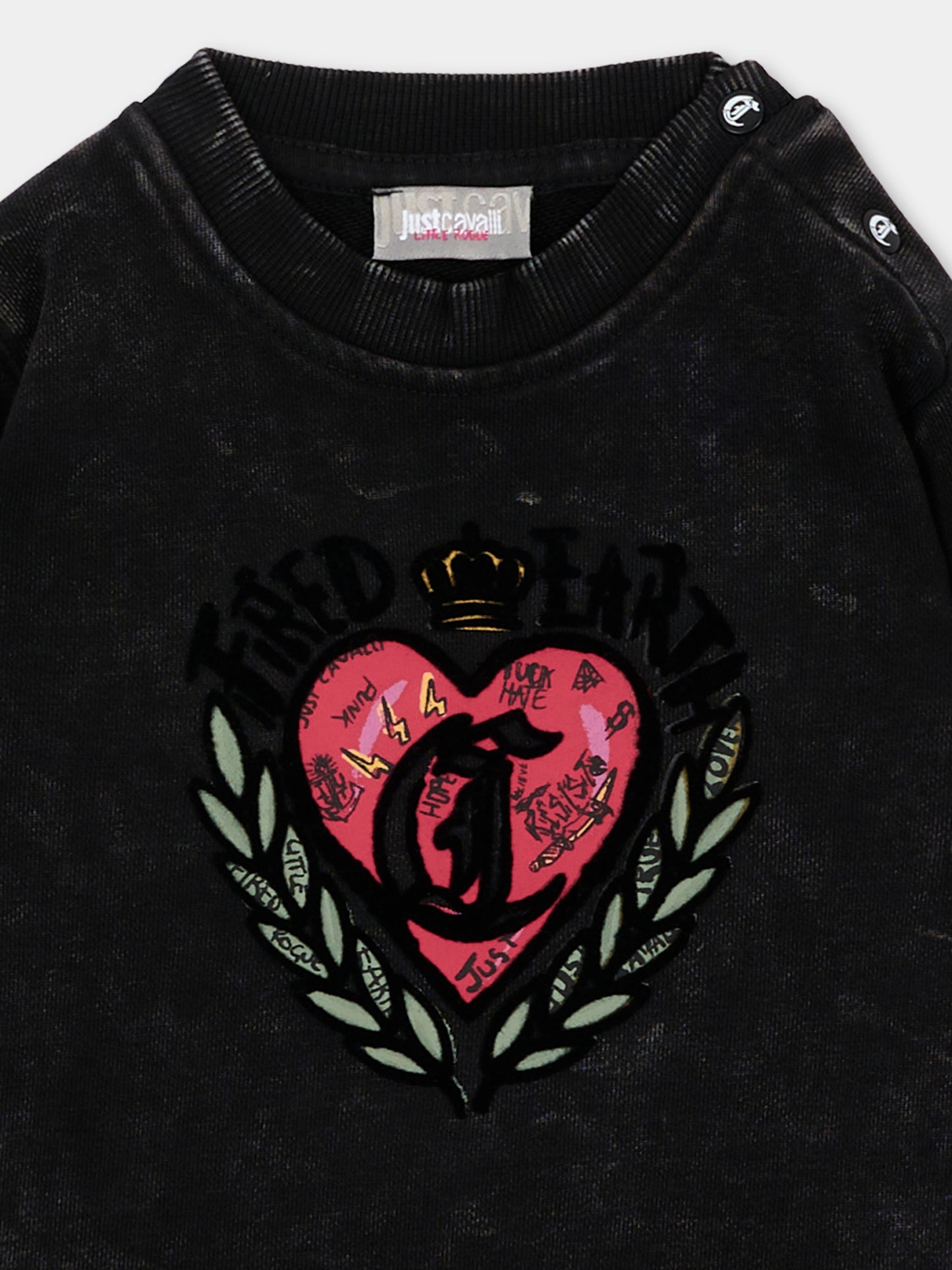 Felpa nera per neonata con stampa,Just Cavalli Kids,JIA26085FE BLACK BLACK