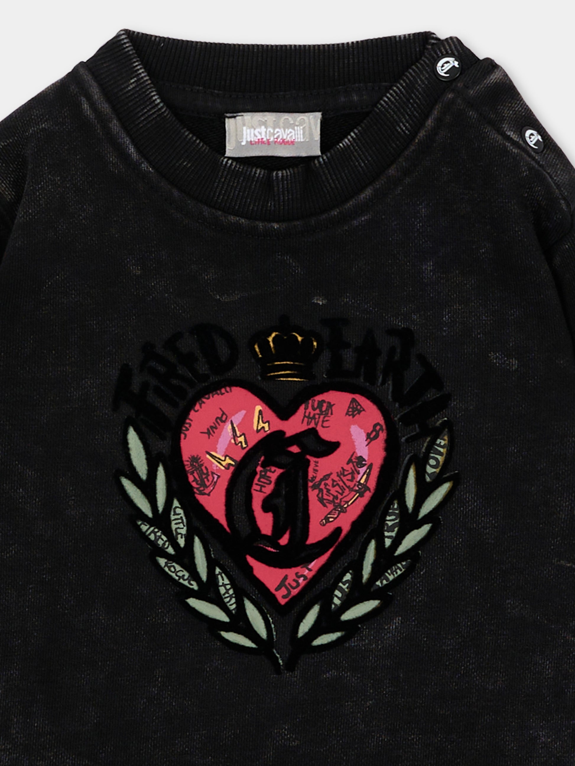 Felpa nera per neonata con stampa,Just Cavalli Kids,JIA26085FE BLACK BLACK