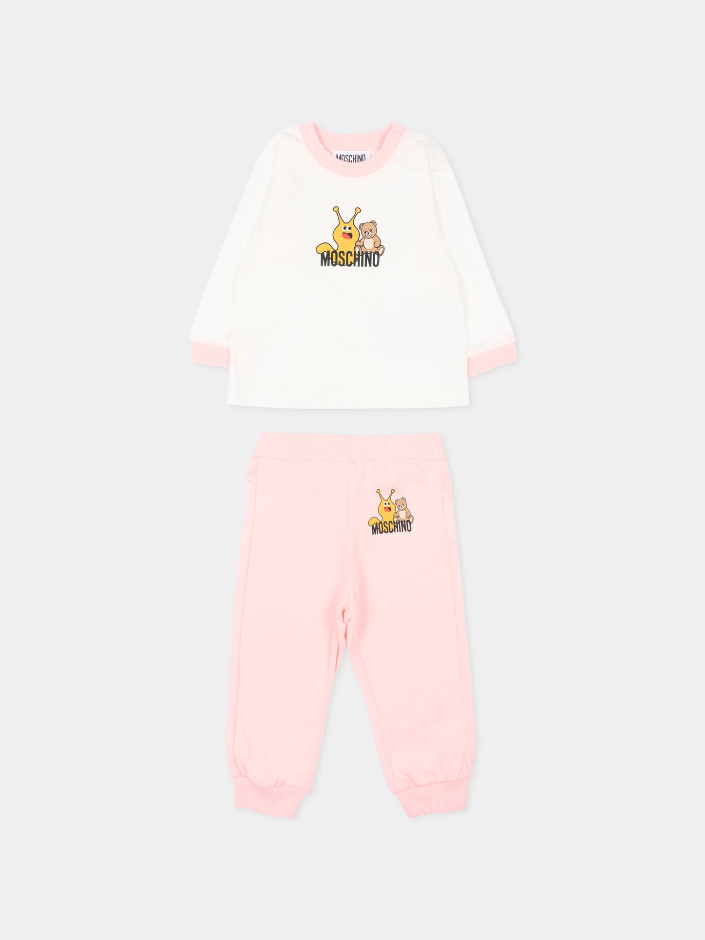 Completo sportivo rosa per neonata con logo,Moschino Kids,MVK02F LAA10 50209