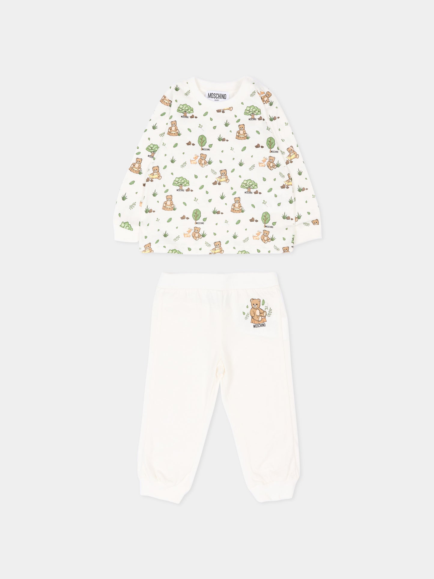 Completo sportivo avorio per neonati con Teddy Bear,Moschino Kids,MZK02F LAB2A 84927