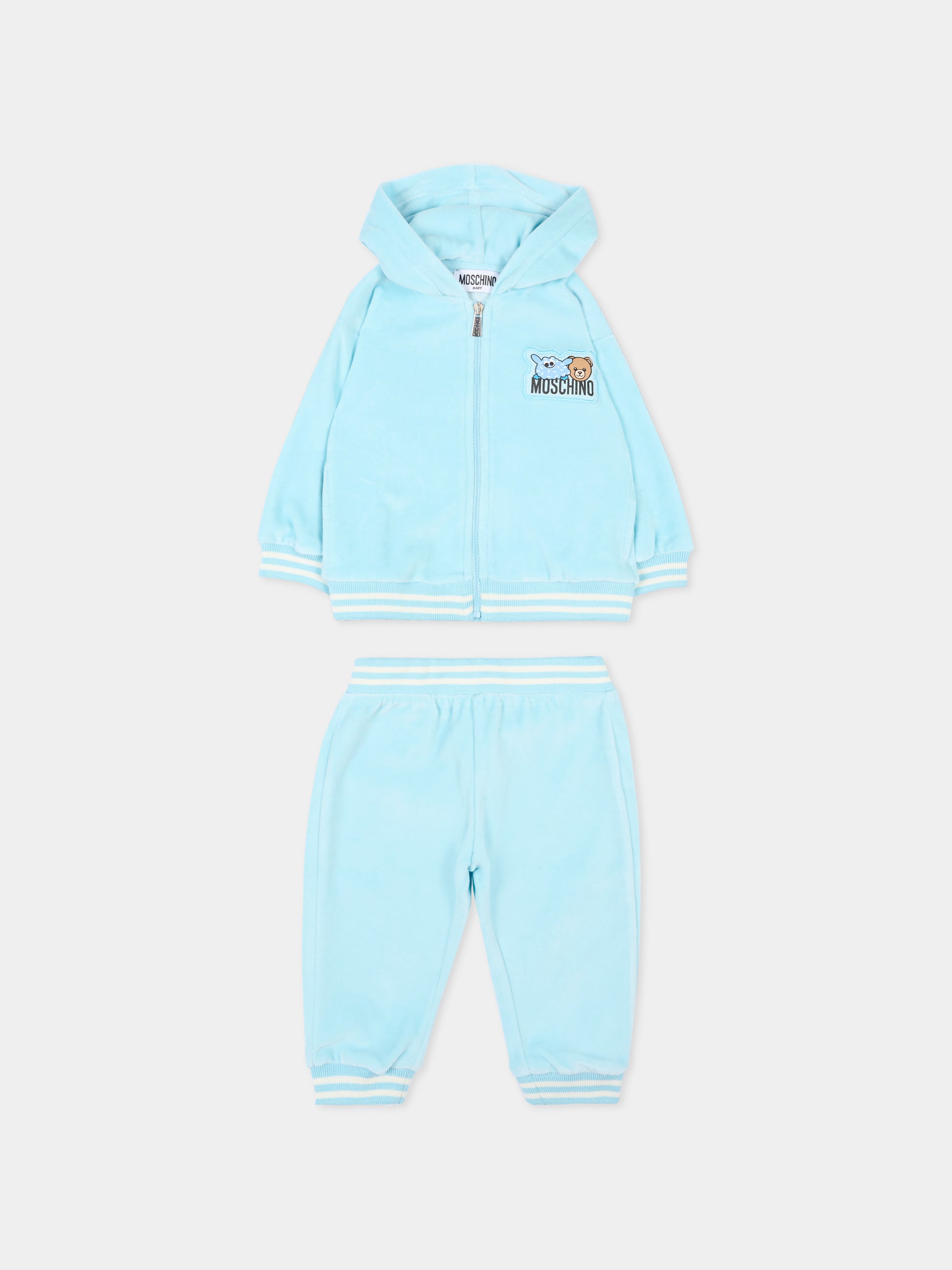 Completo sportivo celeste per neonato con Teddy Bear,Moschino Kids,MUK05B LGA07 40304