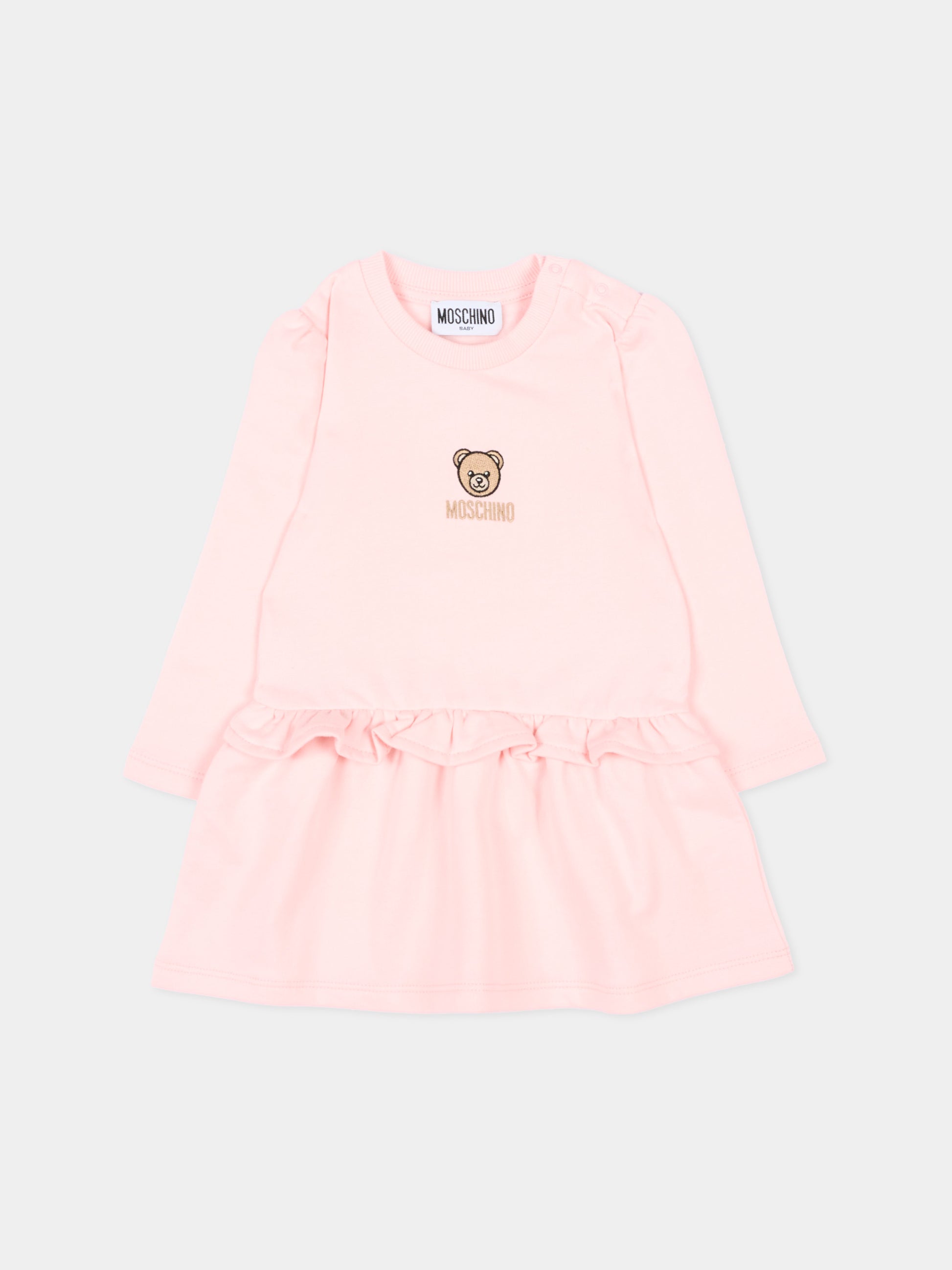 Vestito rosa per neonata con Teddy Bear,Moschino Kids,MDV0D1 LCA60 50209