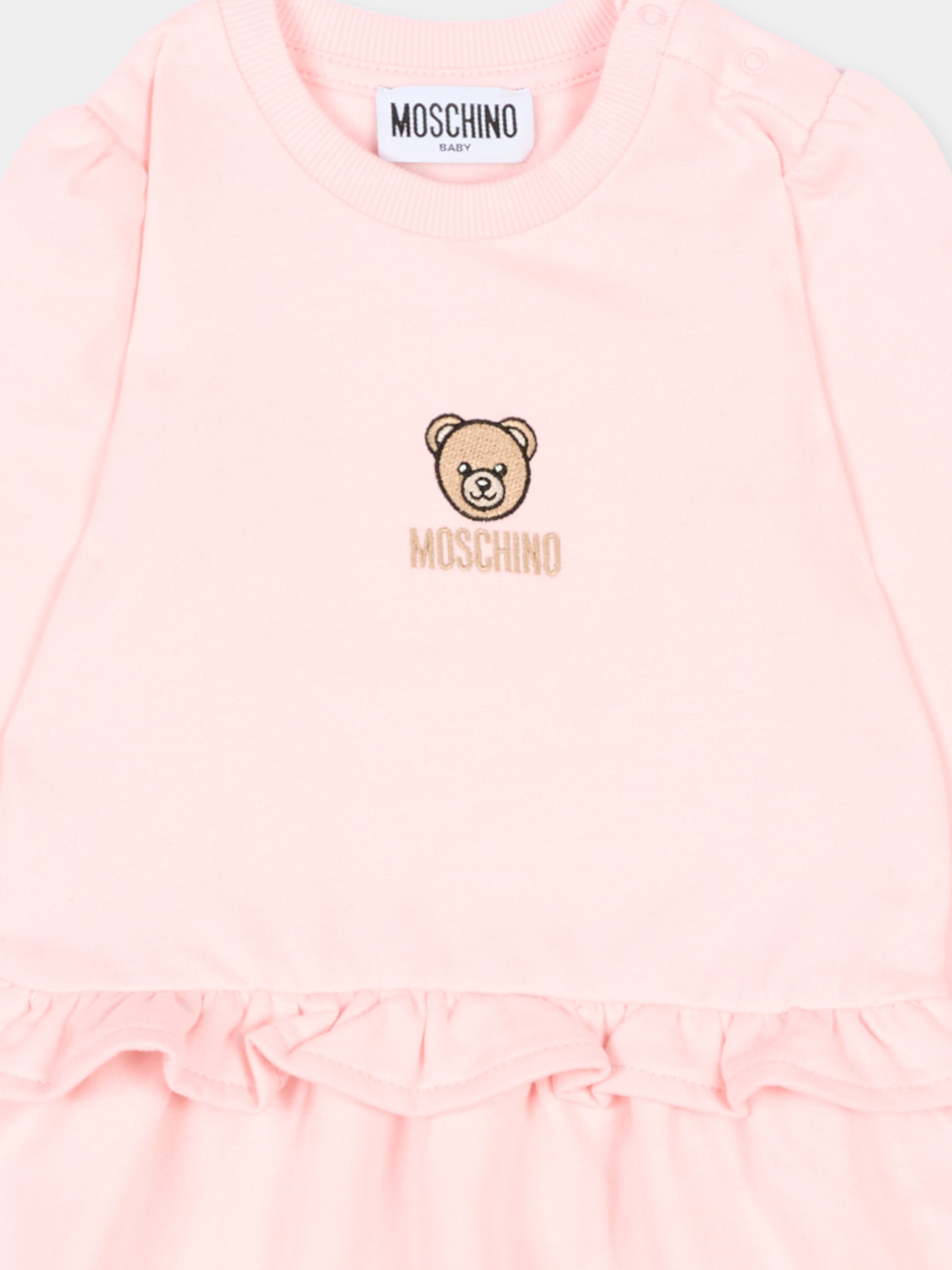 Vestito rosa per neonata con Teddy Bear,Moschino Kids,MDV0D1 LCA60 50209