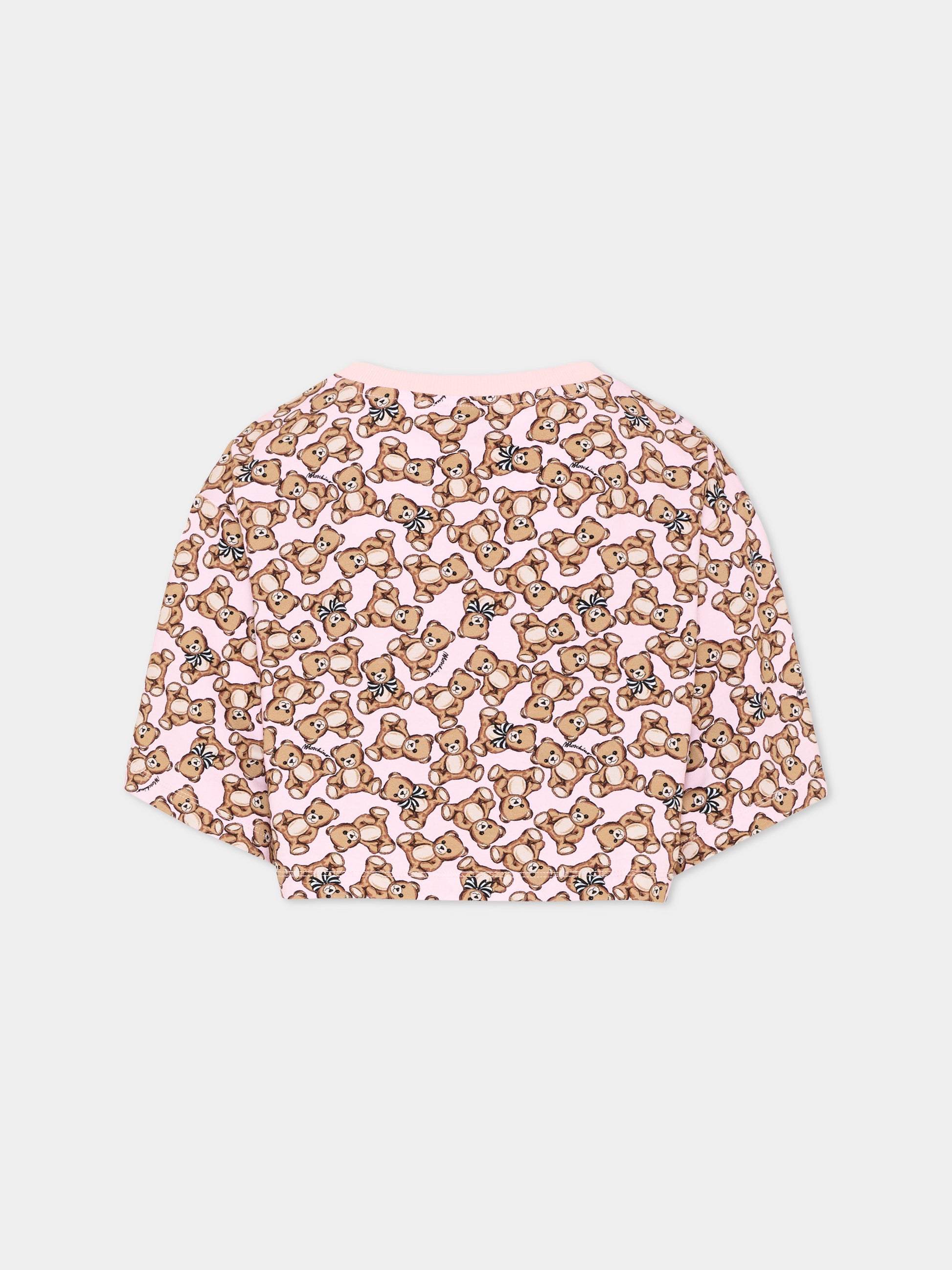 T-shirt rosa per bambina con Teddy Bear,Moschino Kids,HBM062 LBB9E 84922