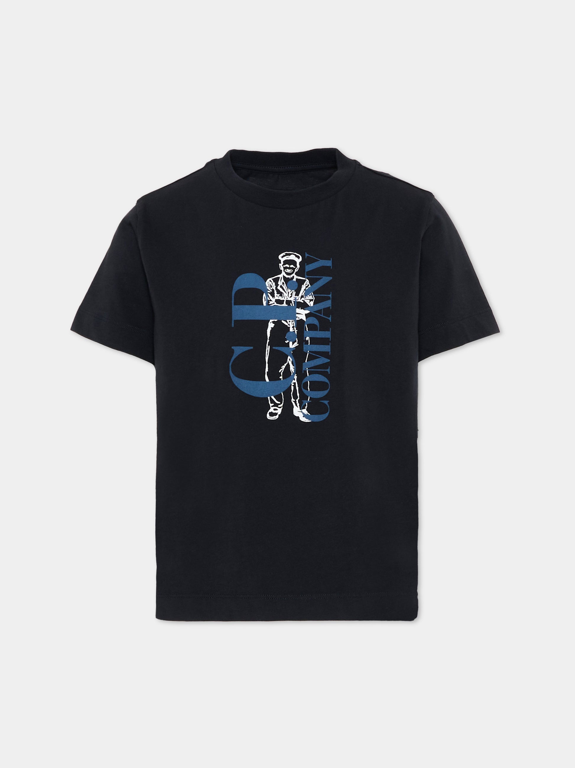 T-Shirt blu per bambino con stampa logo,C. P. Company,CSM00L LAA17 41150