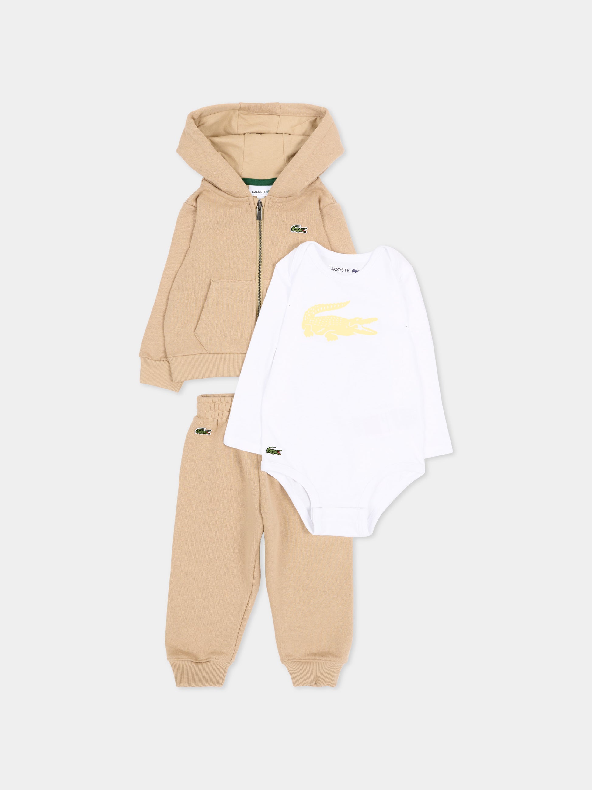 Completo sportivo lungo beige per neonato con logo,Lacoste,7192 02S