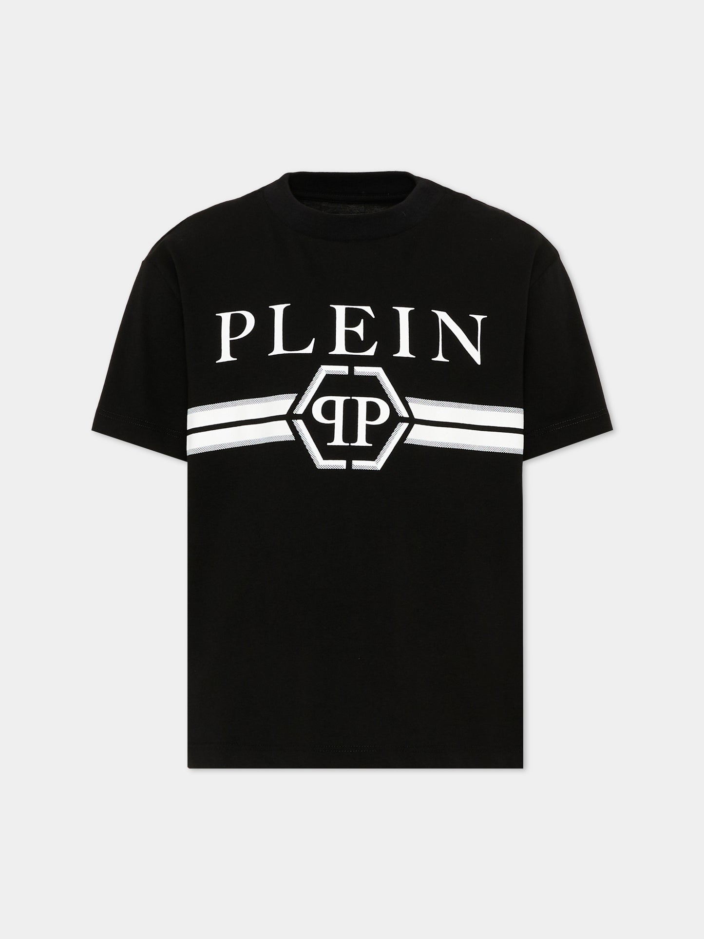 T-Shirt nera per bambino con logo,Philipp Plein Junior,F6PHJBTH093 110