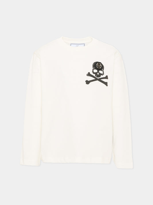 T-Shirt avorio per bambino con logo,Philipp Plein Junior,F6PHJBTH168 002