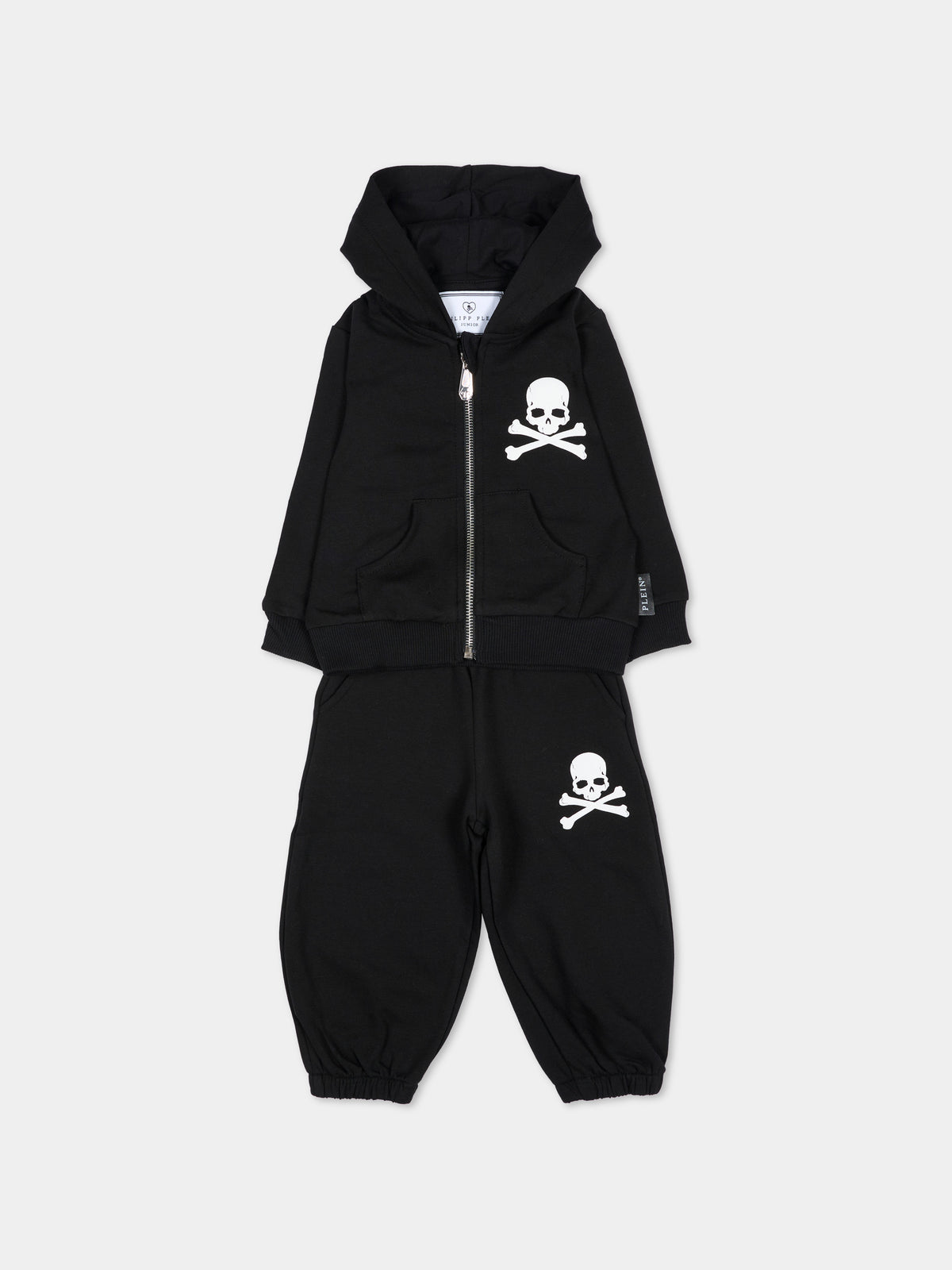 Completo sportivo lungo nero per neonato con teschio,Philipp Plein Junior,F6PHNBTP175 110