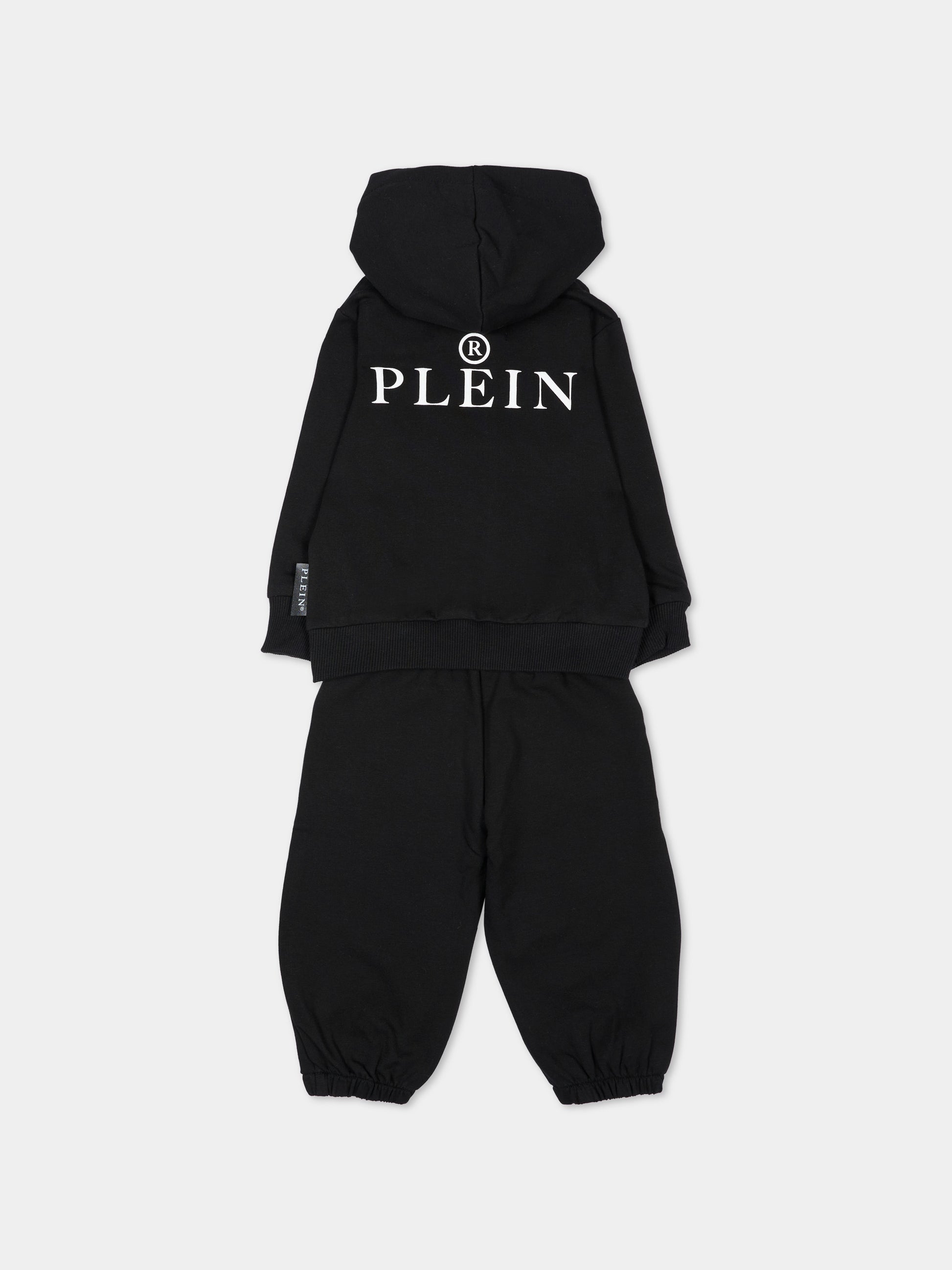 Completo sportivo lungo nero per neonato con teschio,Philipp Plein Junior,F6PHNBTP175 110