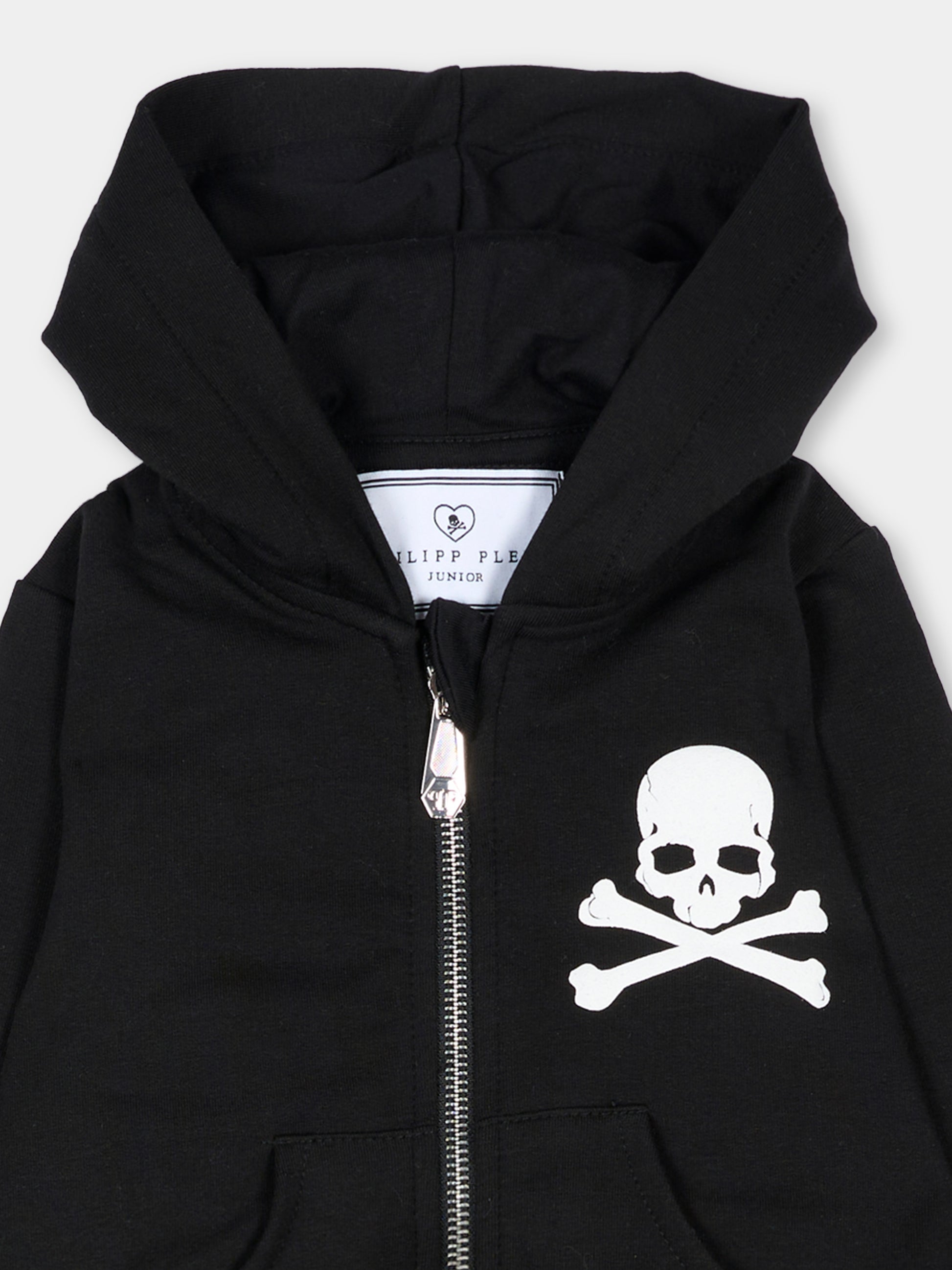 Completo sportivo lungo nero per neonato con teschio,Philipp Plein Junior,F6PHNBTP175 110