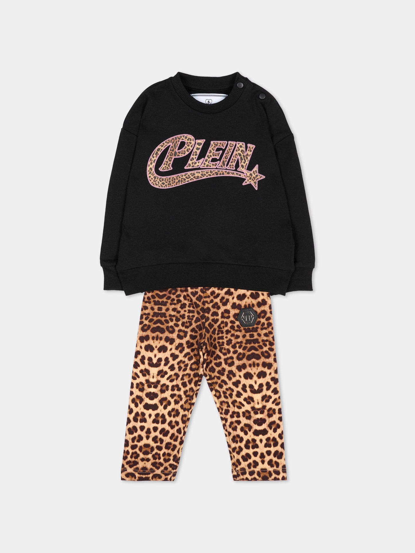 Completo sportivo lungo nero per neonata animalier,Philipp Plein Junior,F6PHNGML184 110