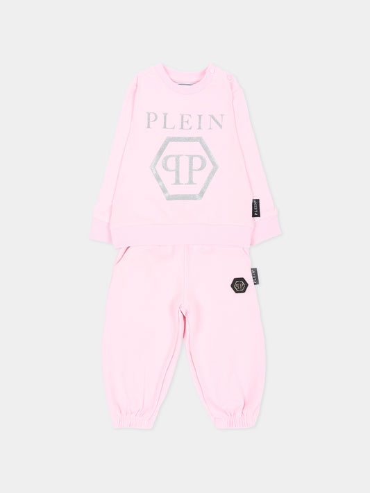 Completo sportivo lungo rosa per neonata con logo,Philipp Plein Junior,F6PHNGTP182 042