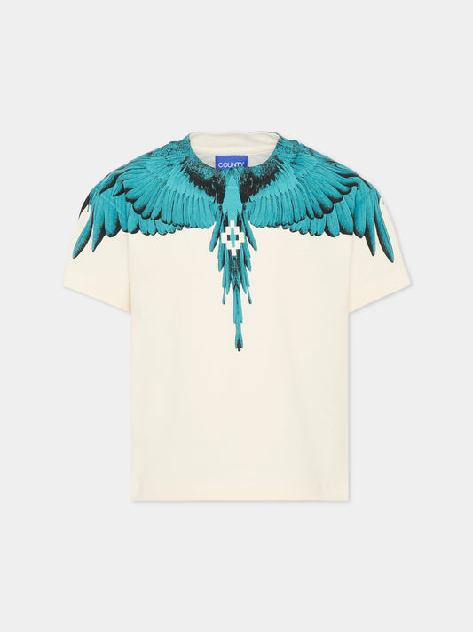 T-shirt avorio per bambino con ali,County Of Milan Kids,F6CMJUTH134 412