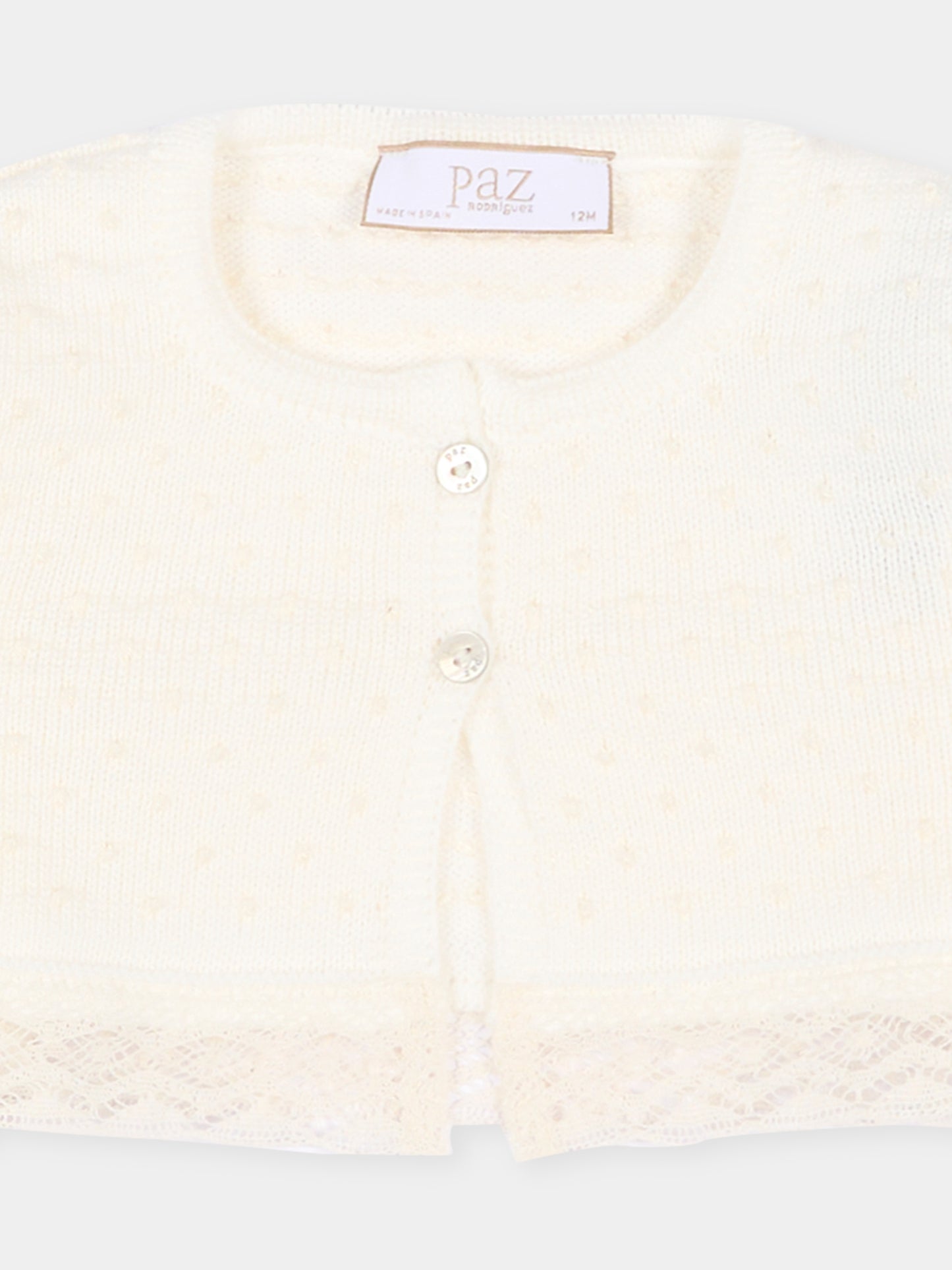Cardigan avorio per neonata con pizzo,Paz Rodríguez,001 123245 6062 H82