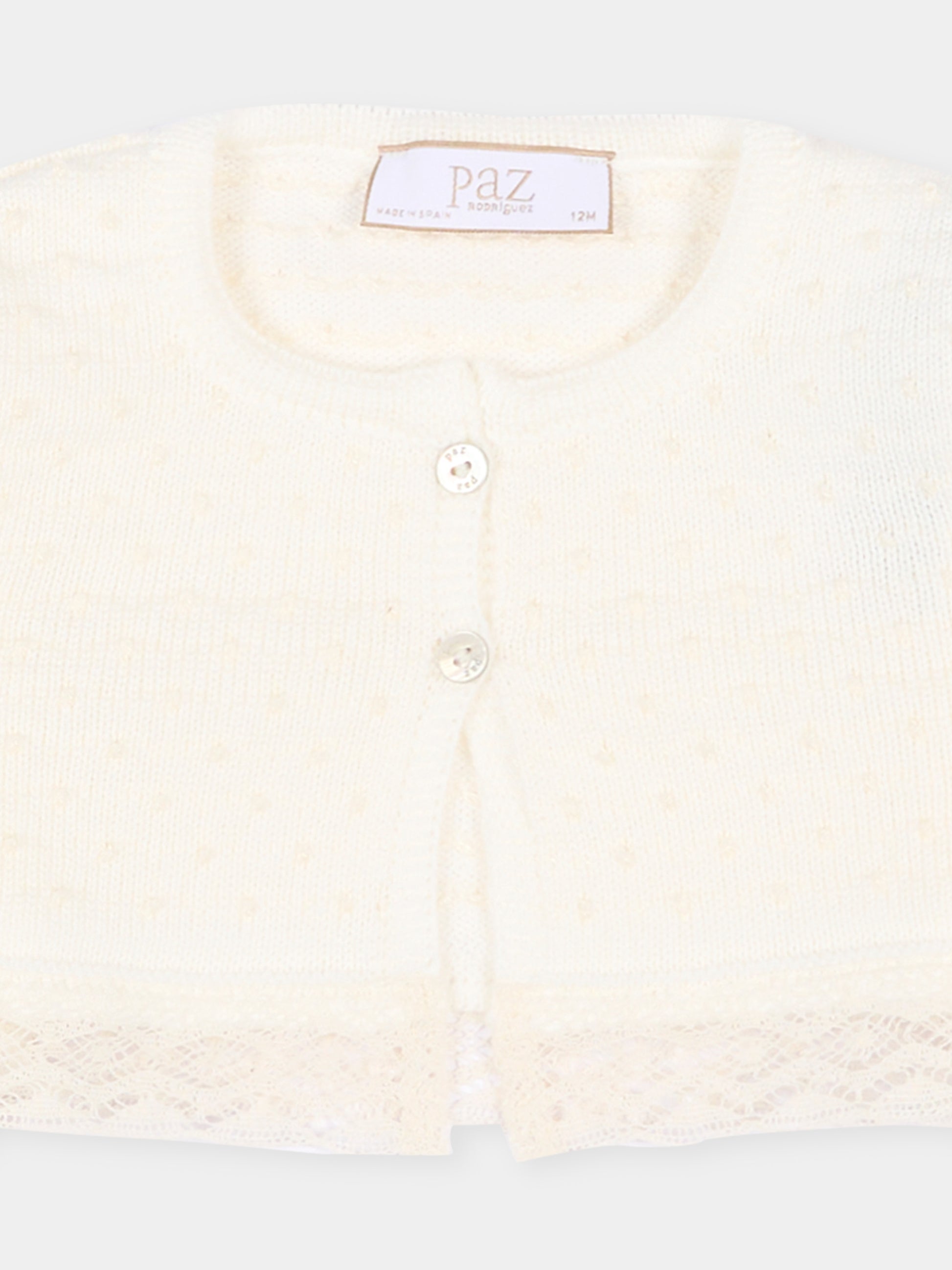 Cardigan avorio per neonata con pizzo,Paz Rodríguez,001 123245 6062 H82